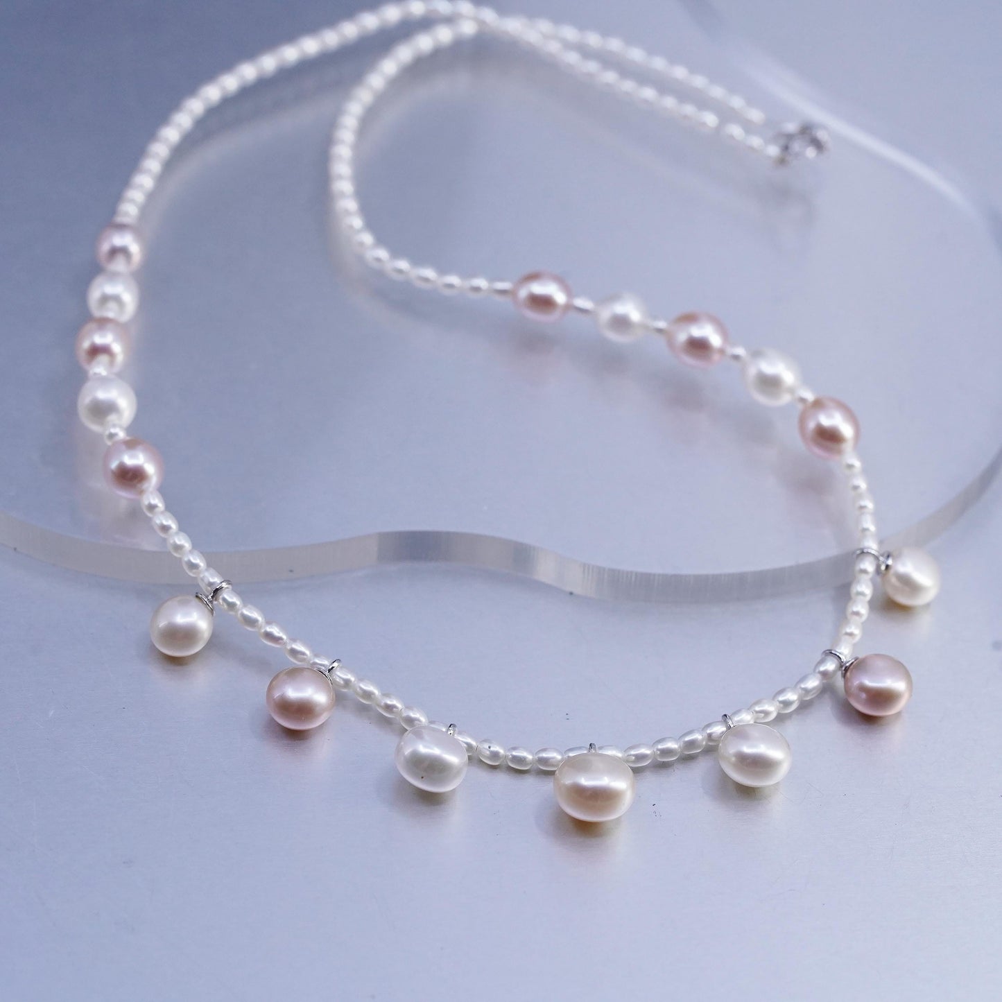17", vintage freshwater pearl handmade necklace with Sterling 925 silver clasp