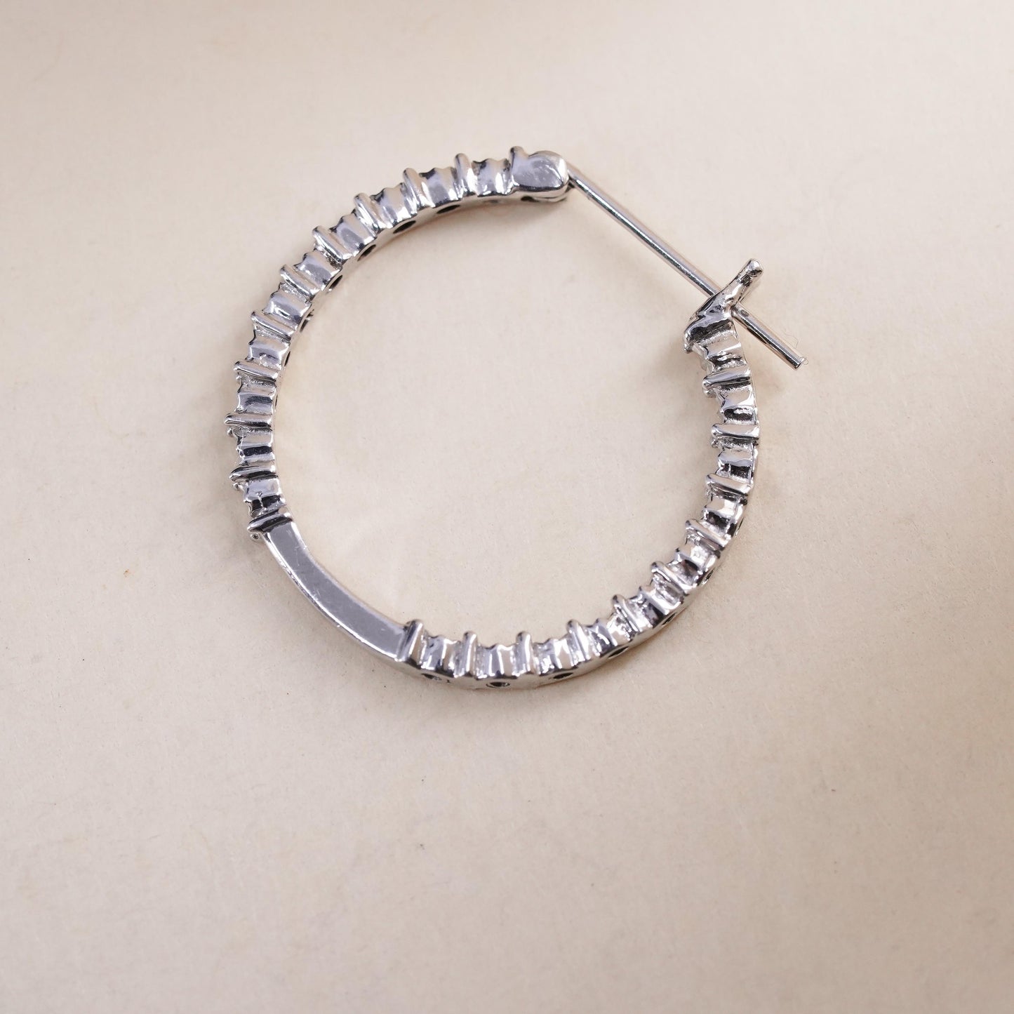 1", sterling silver loop single earring, minimalist hoop with cluster diamonds