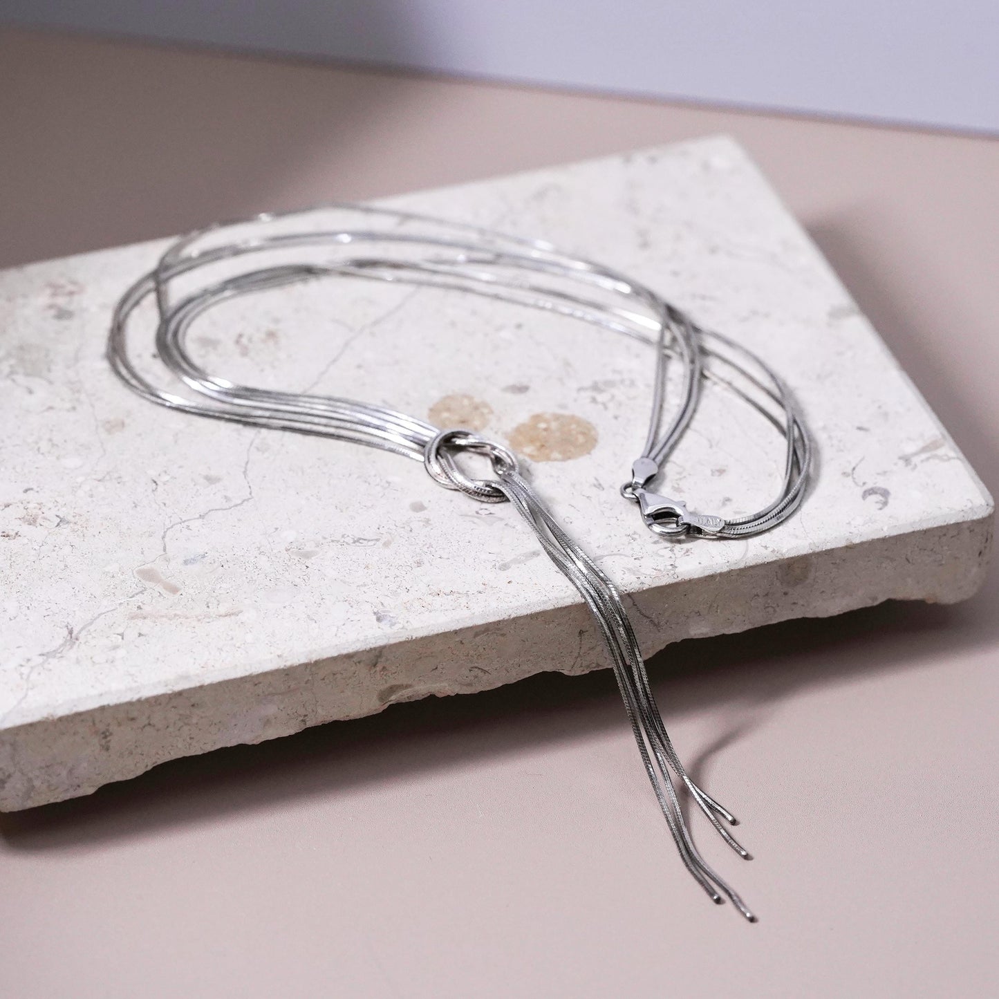 16”, multi 3 strands Sterling silver necklace, 925 snake chain knotted pendant
