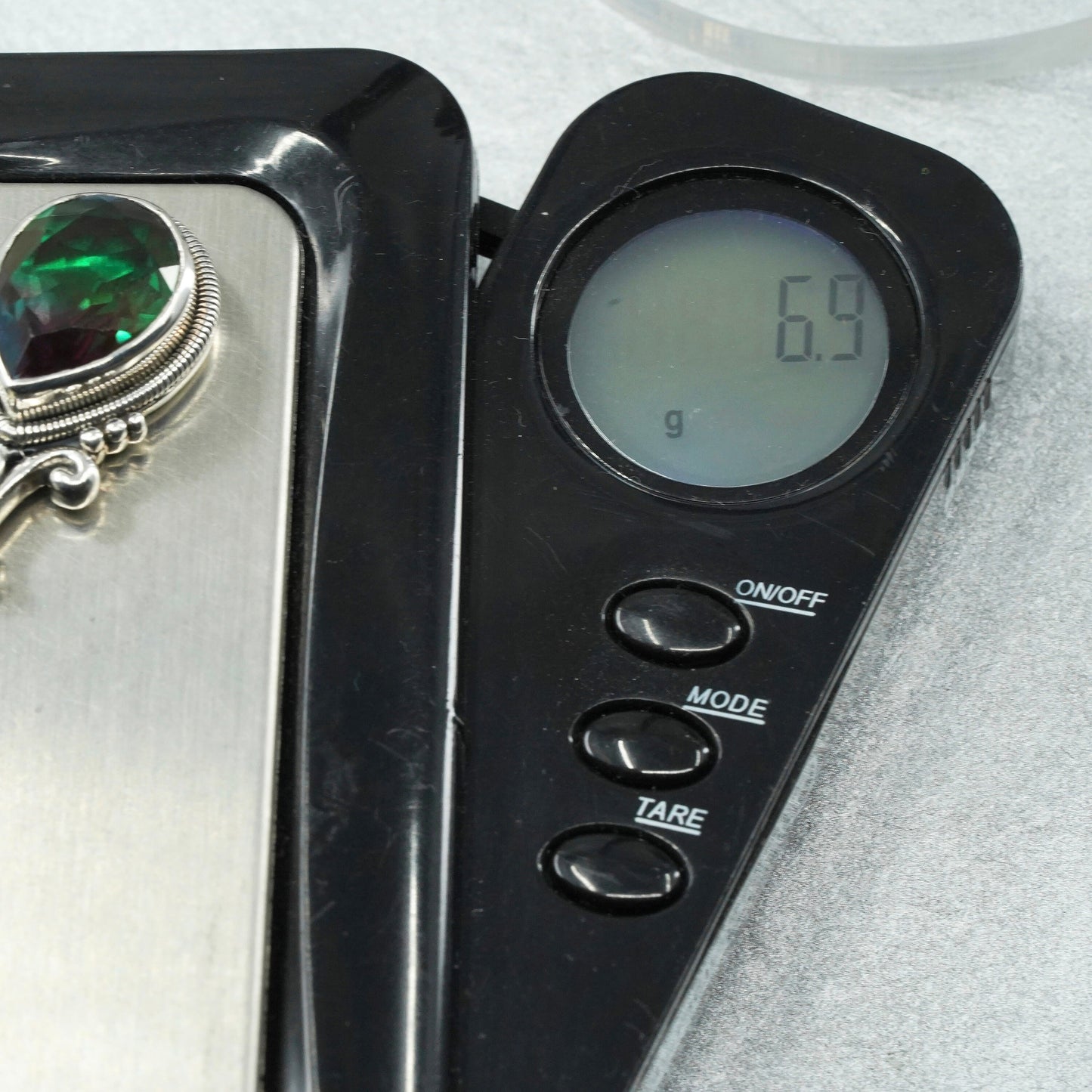 Vintage 18K sterling silver 925 teardrop pendant with rainbow topaz, stamped 925 18K