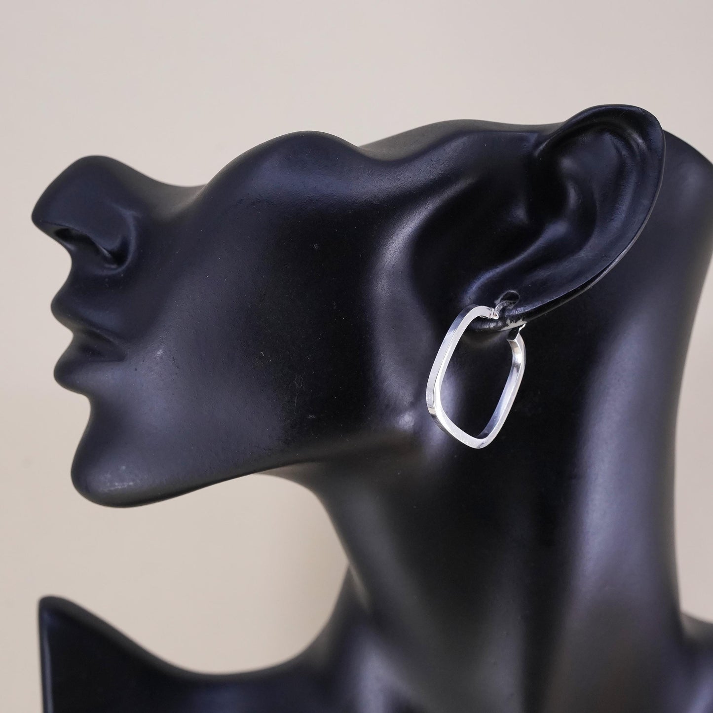 1.25" Vintage sterling silver loop earrings, primitive square hoops
