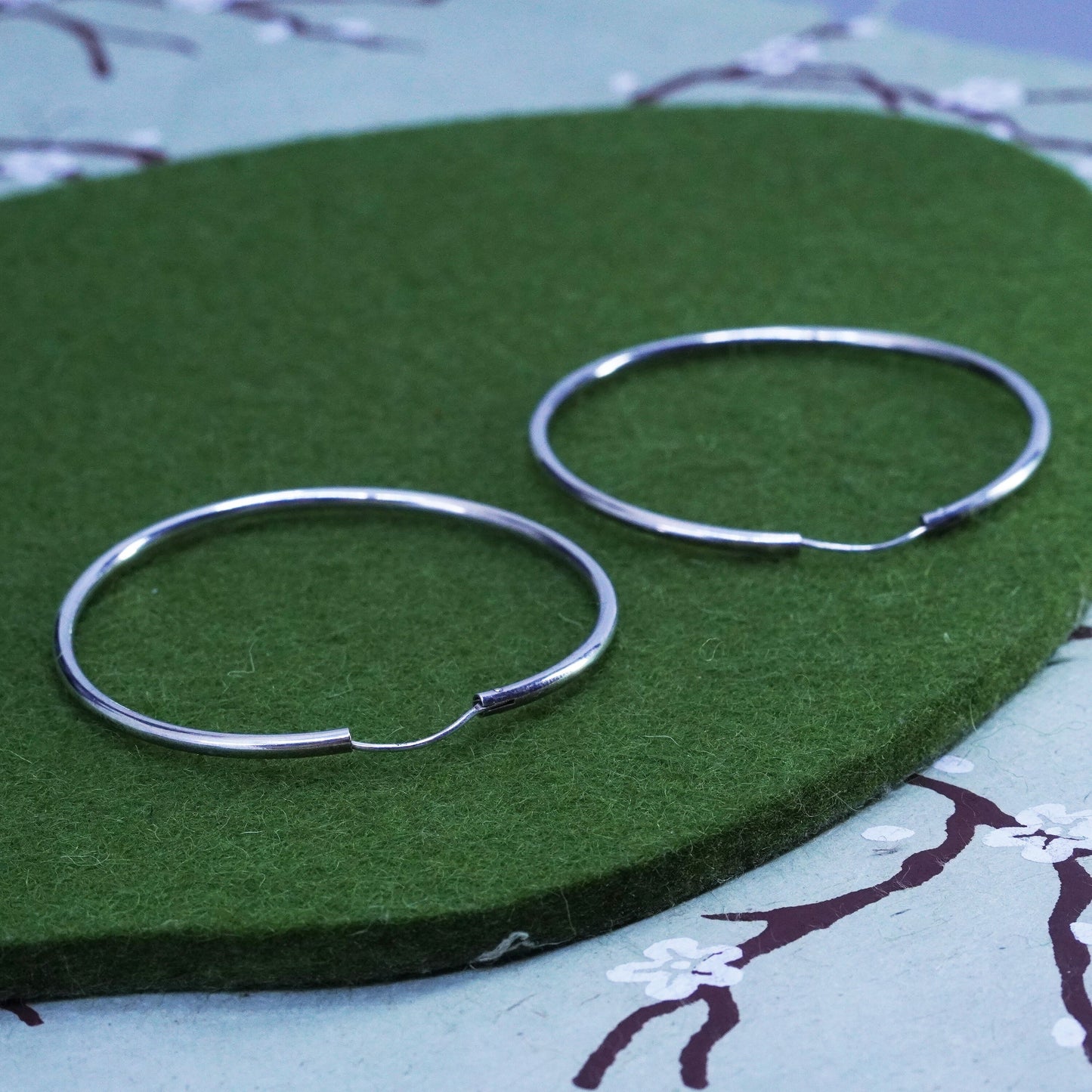 2” Vintage sterling silver loop earrings, fashion minimalist primitive hoops