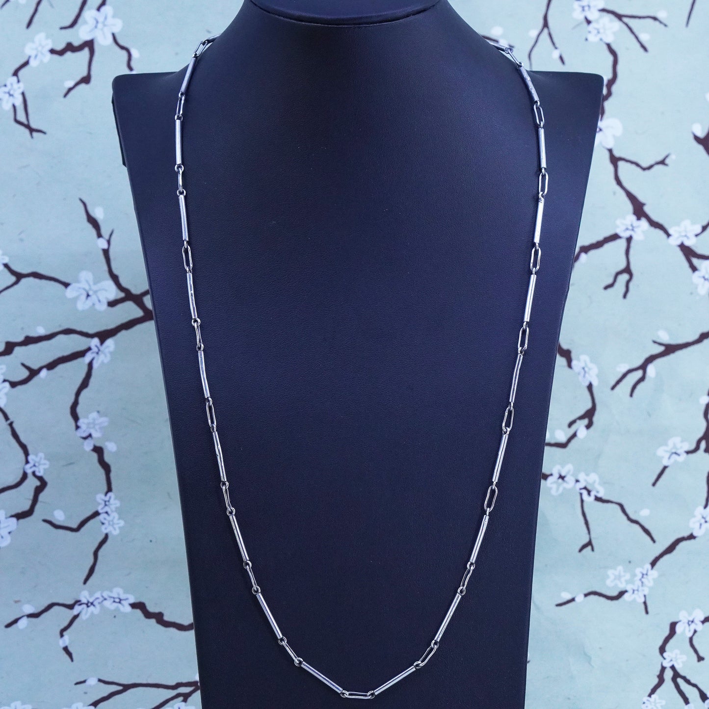 26” 3mm, vintage Mexican Sterling silver necklace, 925 elongated chain