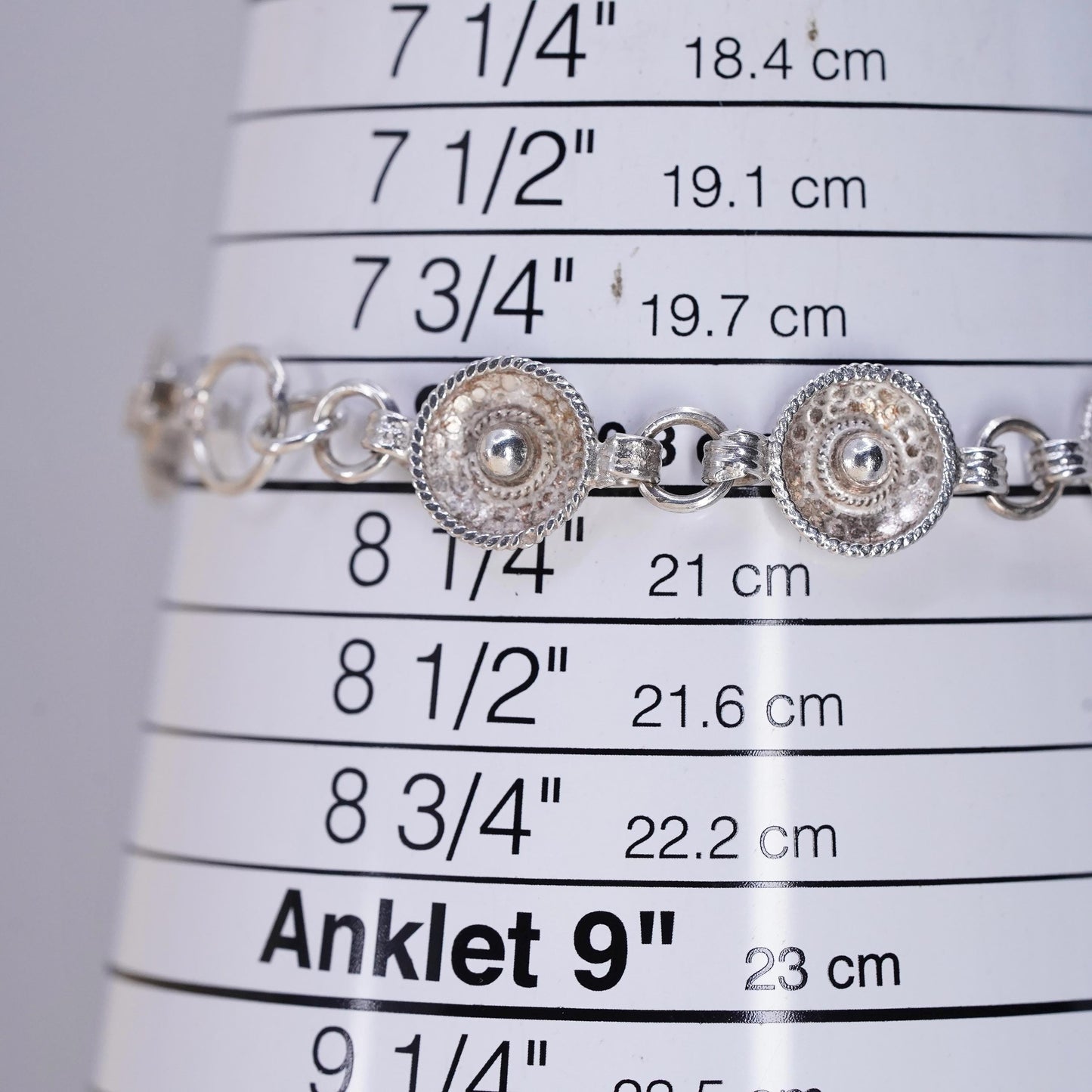 8”, Vintage sterling 925 silver Handmade sombrero hat link chain bracelet