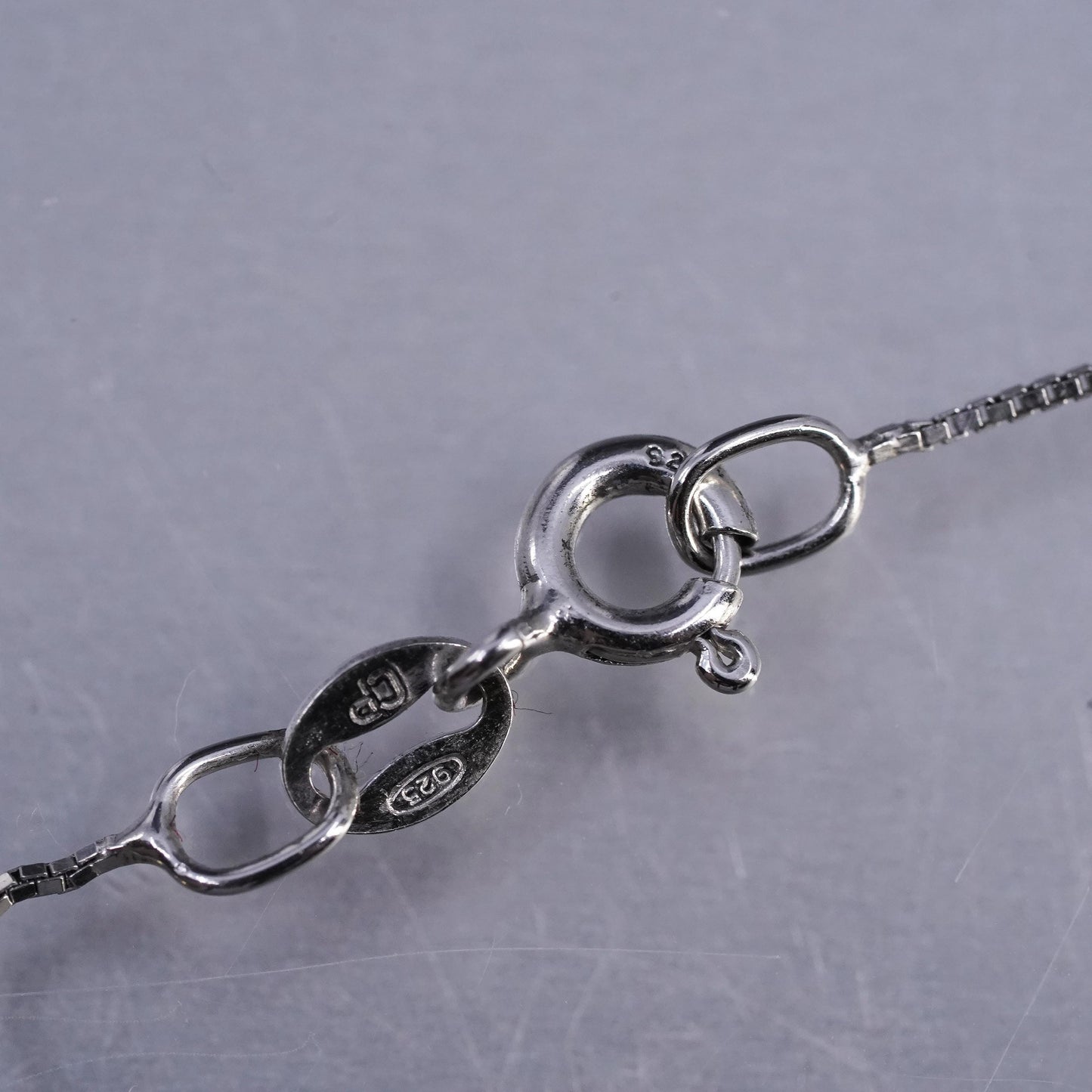18" 1mm, vintage Sterling 925 silver handmade box necklace with cz pendant