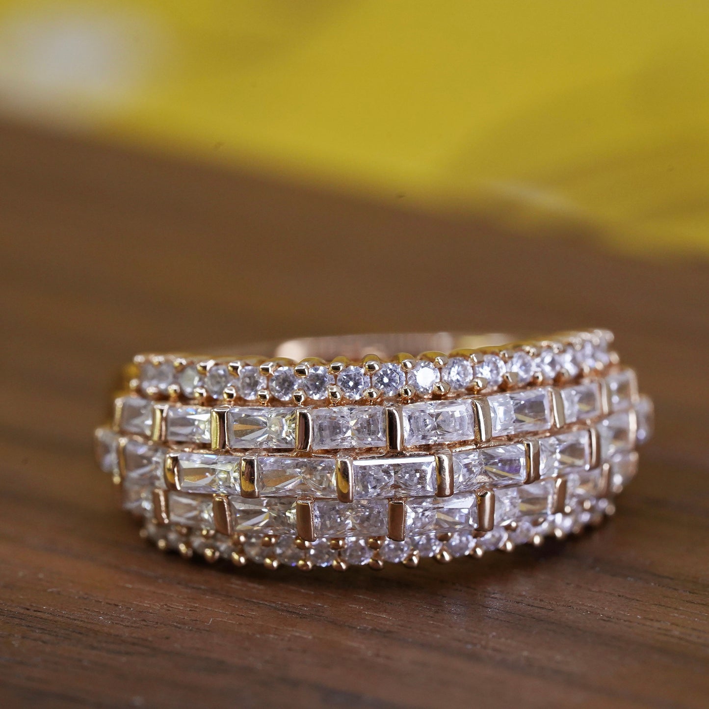 Size 11, vermeil gold over Sterling 925 silver statement ring with cluster cz