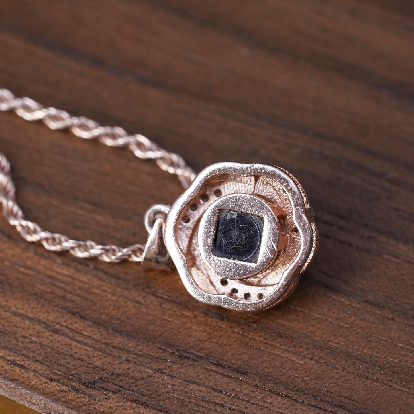 22” vermeil rose gold Sterling silver necklace, 925 rope cz spiral pendant