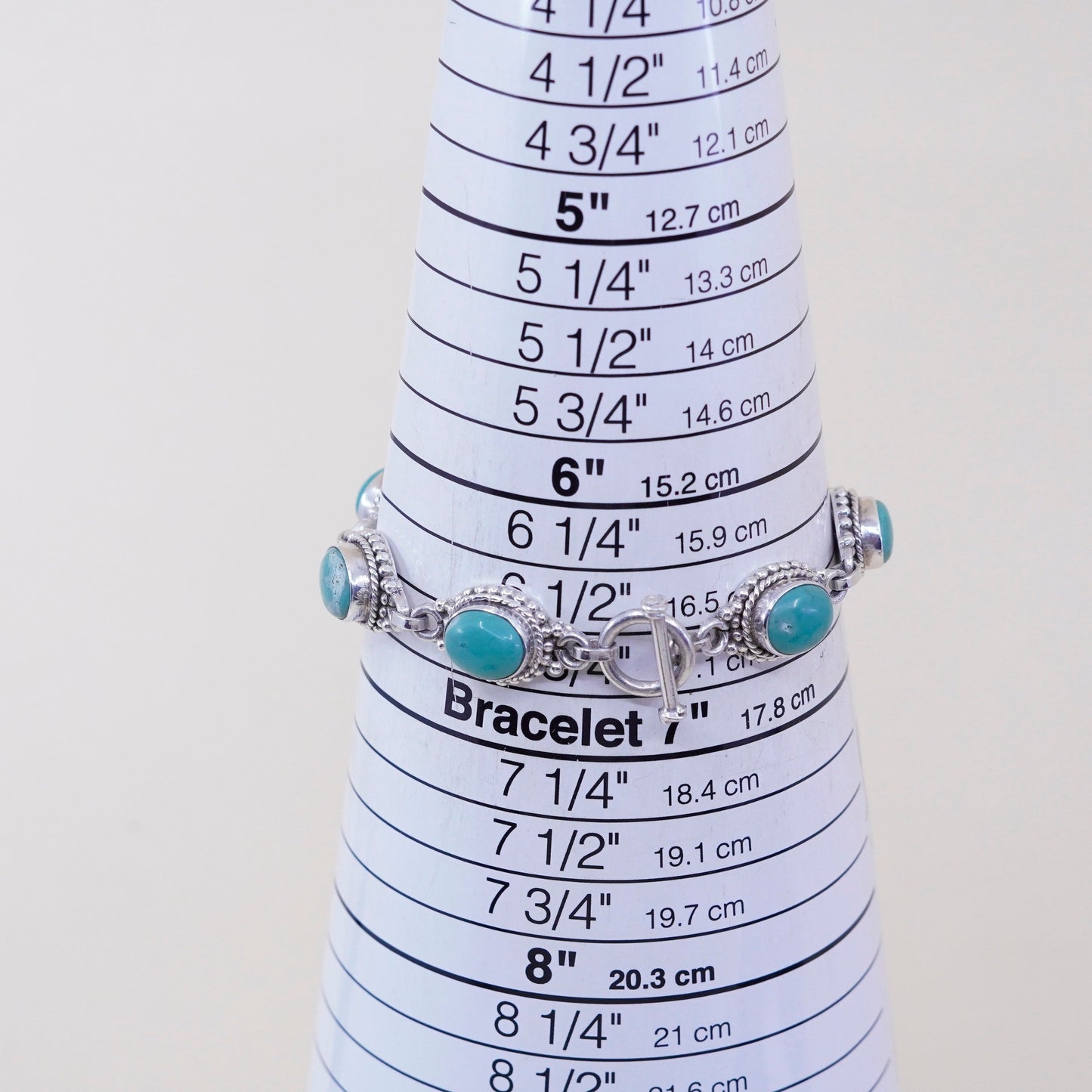 6.5”, vtg Mexico Sterling 925 silver handmade bracelet with turquoise and beads