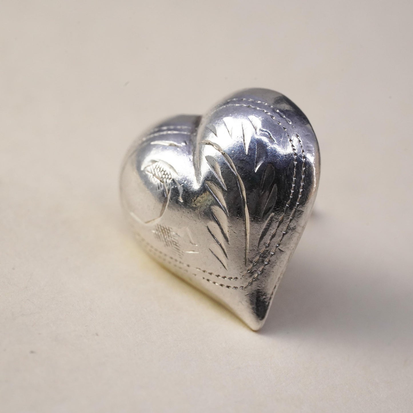 Vintage handmade single earring. textured Sterling 925 silver heart stud