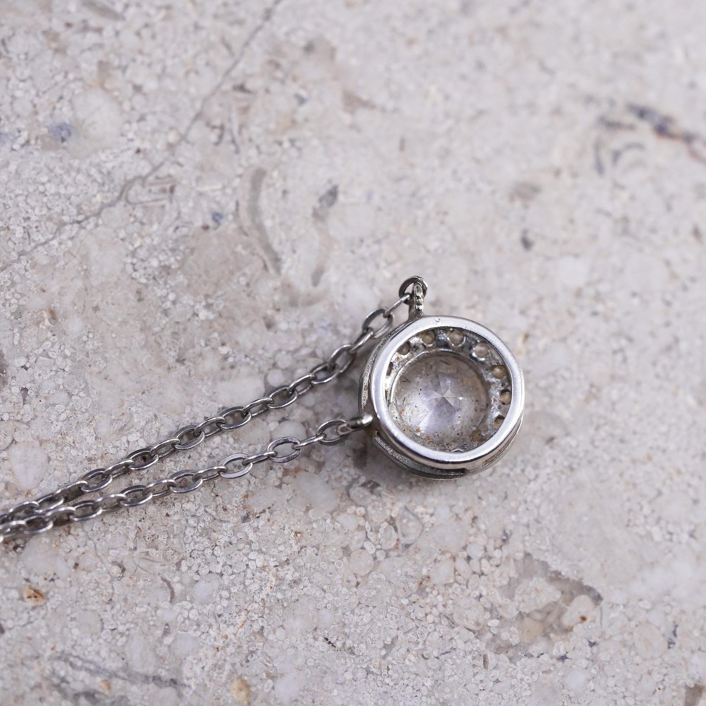 16+2", vintage Sterling silver necklace, 925 circle chain cluster cz pendant