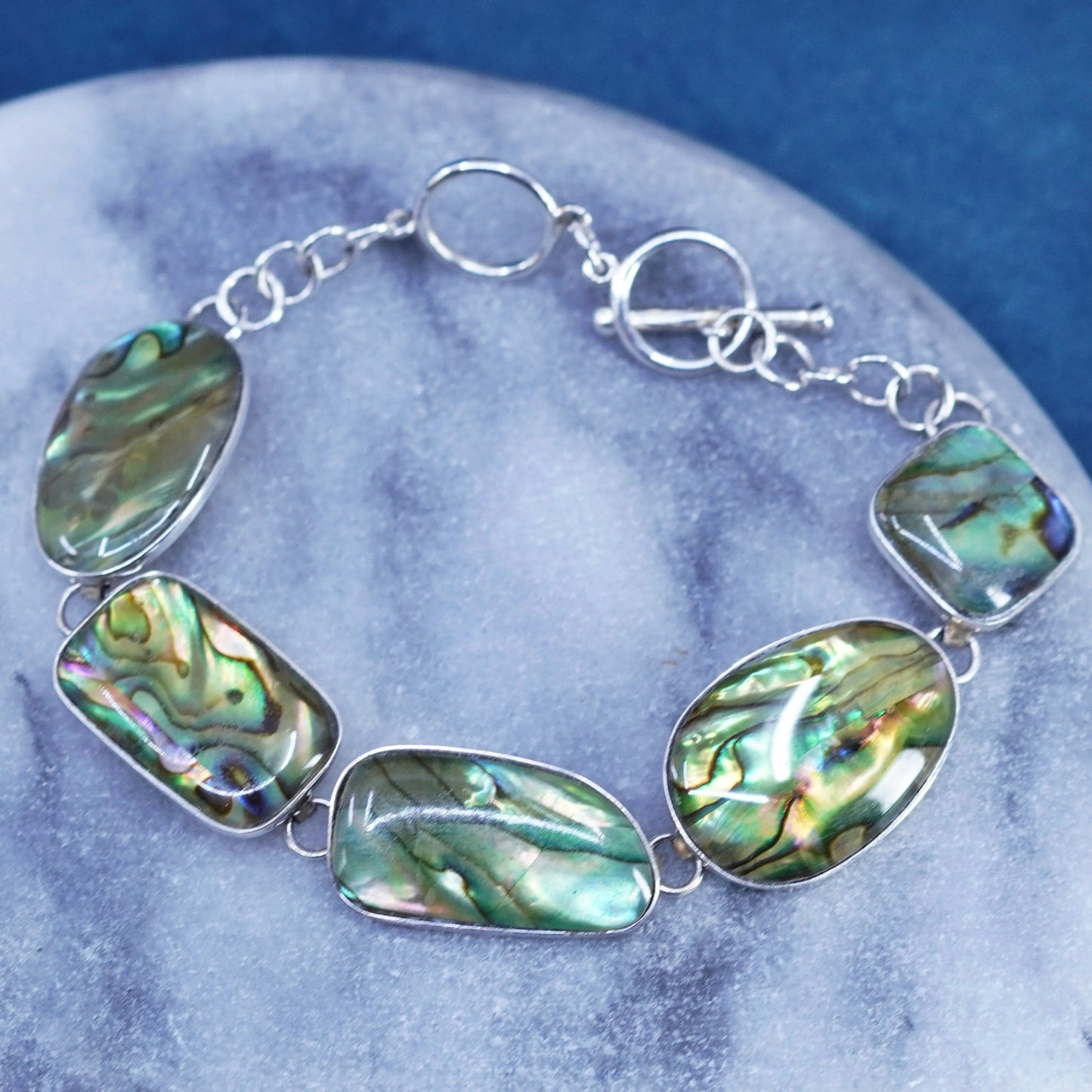 7+1”, vintage LUC sterling 925 silver handmade bracelet with abalone