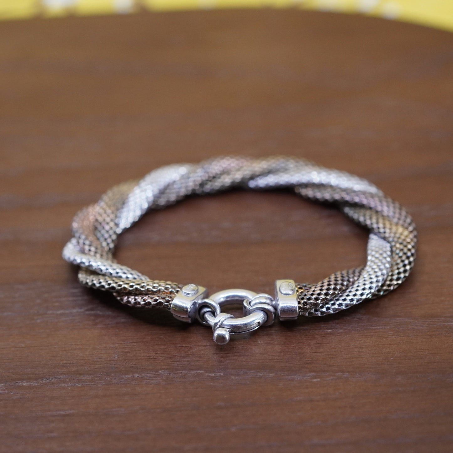 7”, Italy Dyadema two tone Sterling silver bracelet, 925 mesh twisted chain