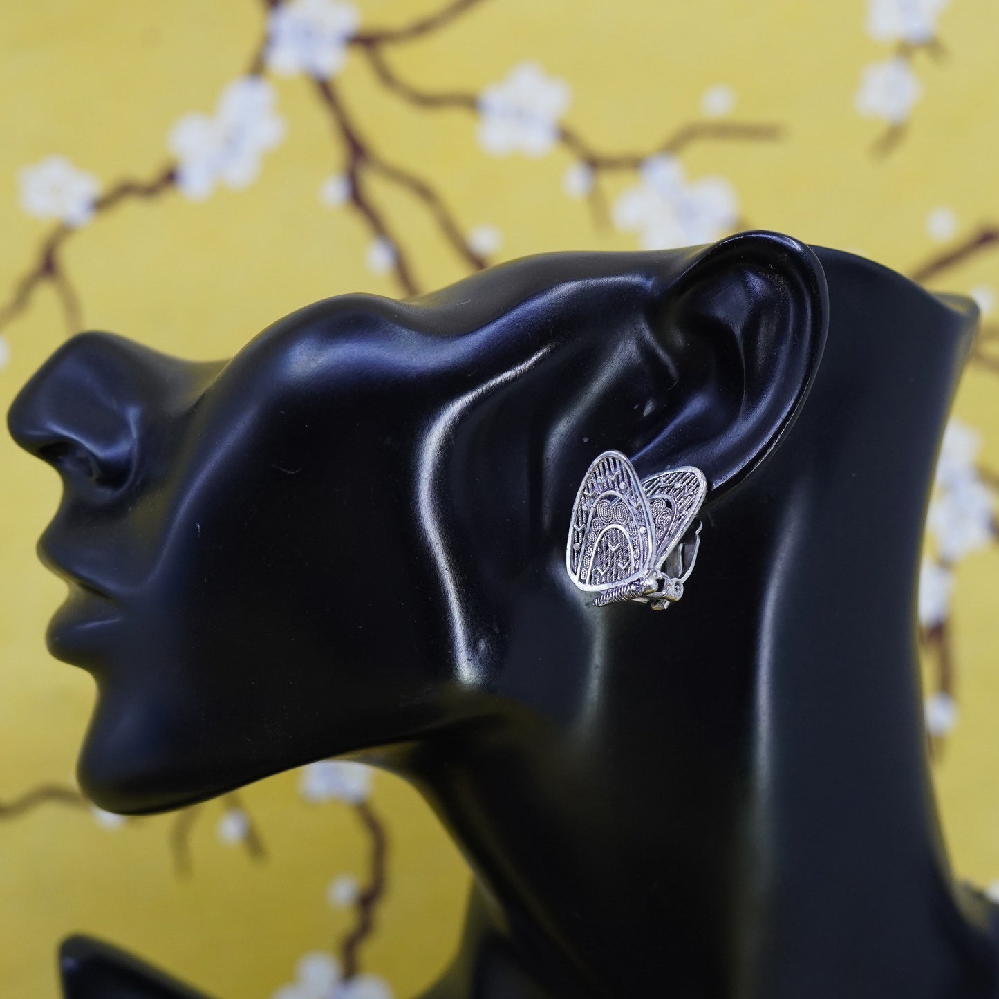 VTG Germany Sterling silver handmade clip on, 925 filigree butterfly earrings