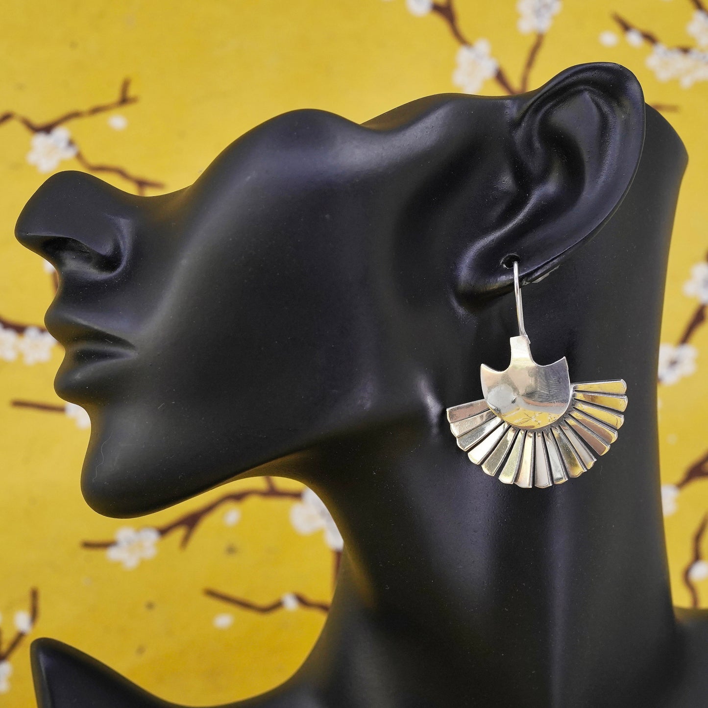 Vintage sterling silver handmade earrings 925 modern simple half fan, modernist
