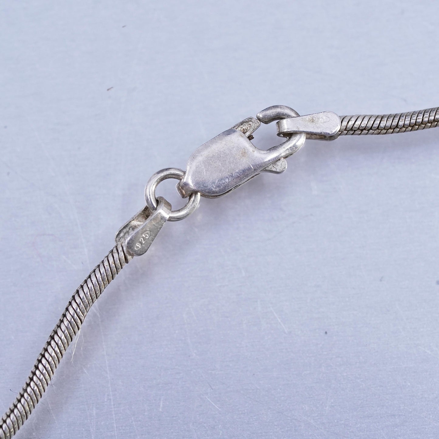 16", vintage Italian Sterling 925 silver snake chain necklace amethyst pendant