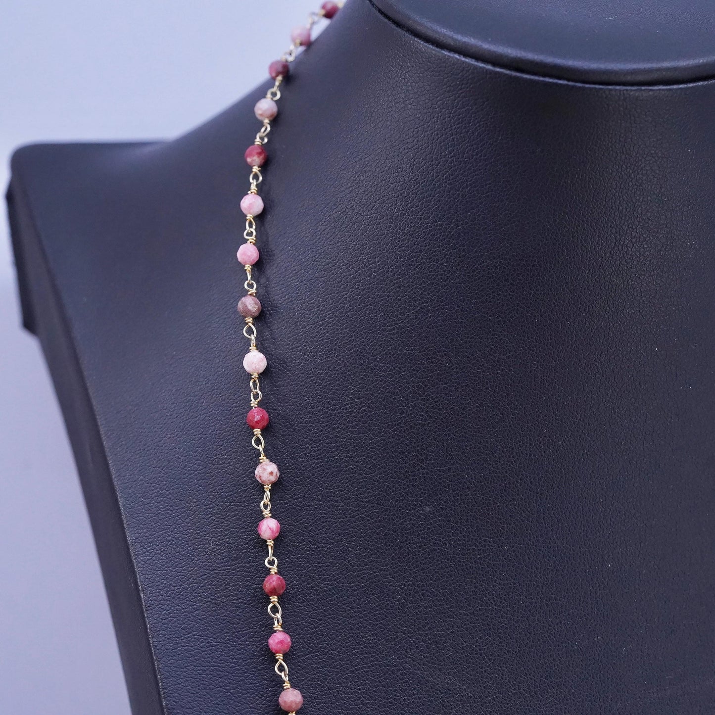 36", VTG vermeil gold Sterling silver extra long necklace, Indian ruby beads