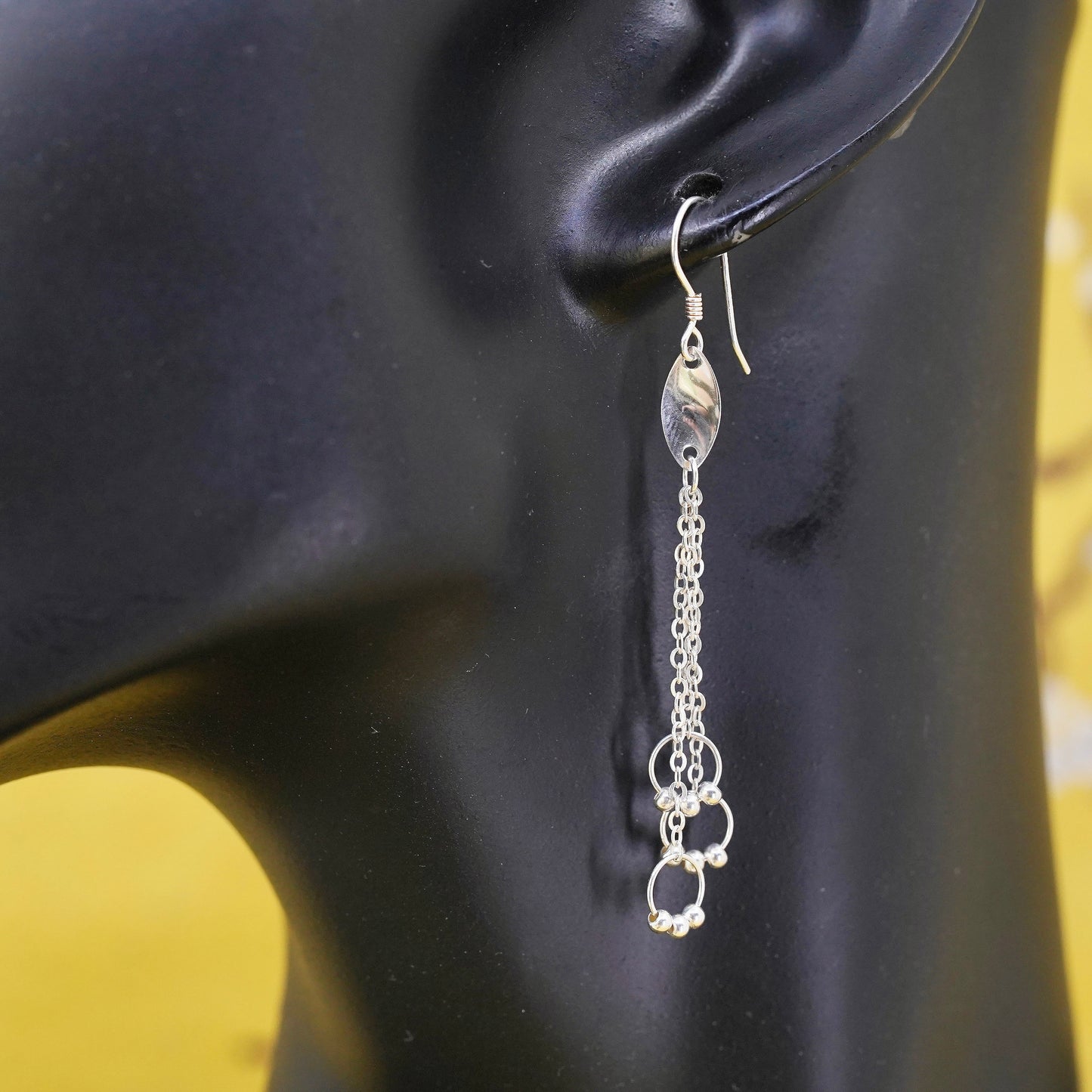 Vintage Sterling silver Handmade earrings, 925 chain with bead circles