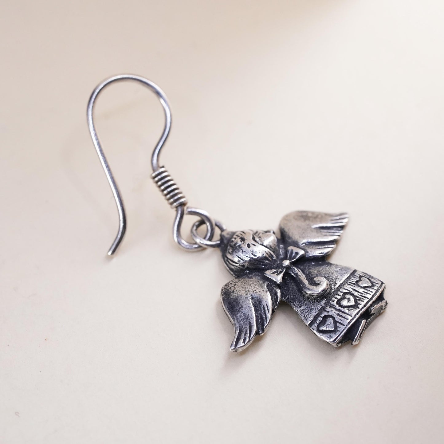 Vintage Sterling silver handmade pendant, 925 angel single earring