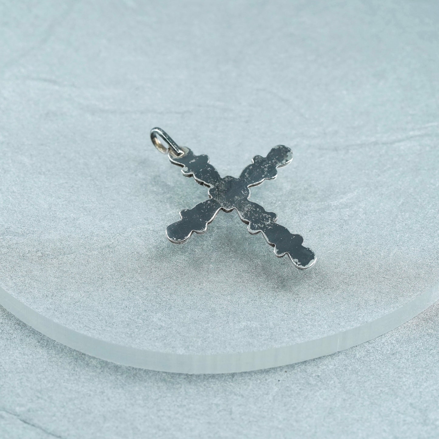 vintage Native American zuni sterling 925 silver cross pendant with opal