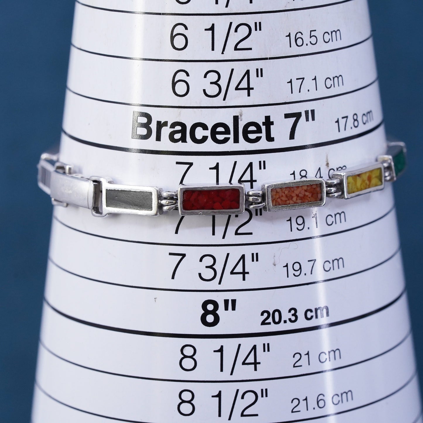 7.5”, Mexico Sterling 925 silver handmade tennis bracelet colorful turquoise