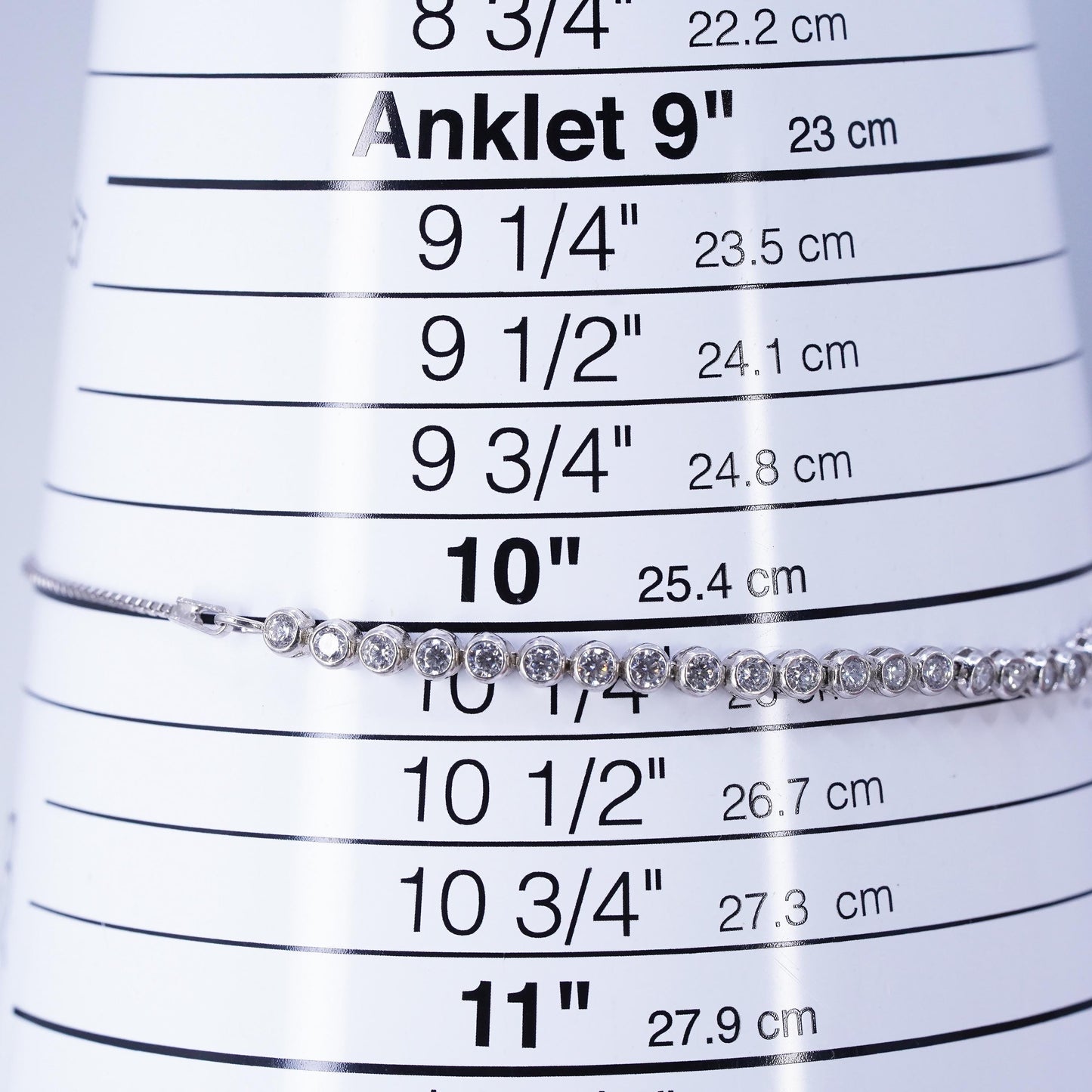 Size adjustable. Sterling 925 silver tennis bracelet, box chain cluster cz bar