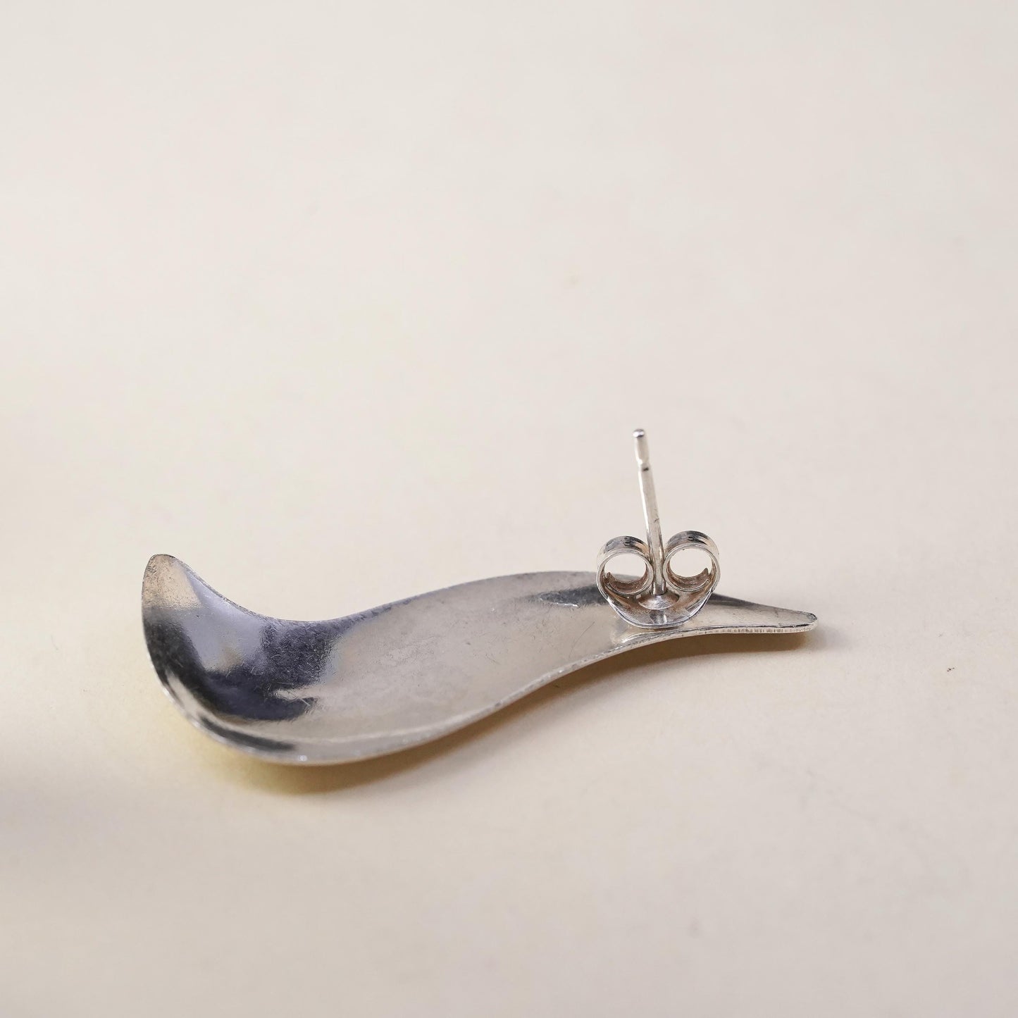 Vintage handmade single earring. Sterling 925 silver disc stud
