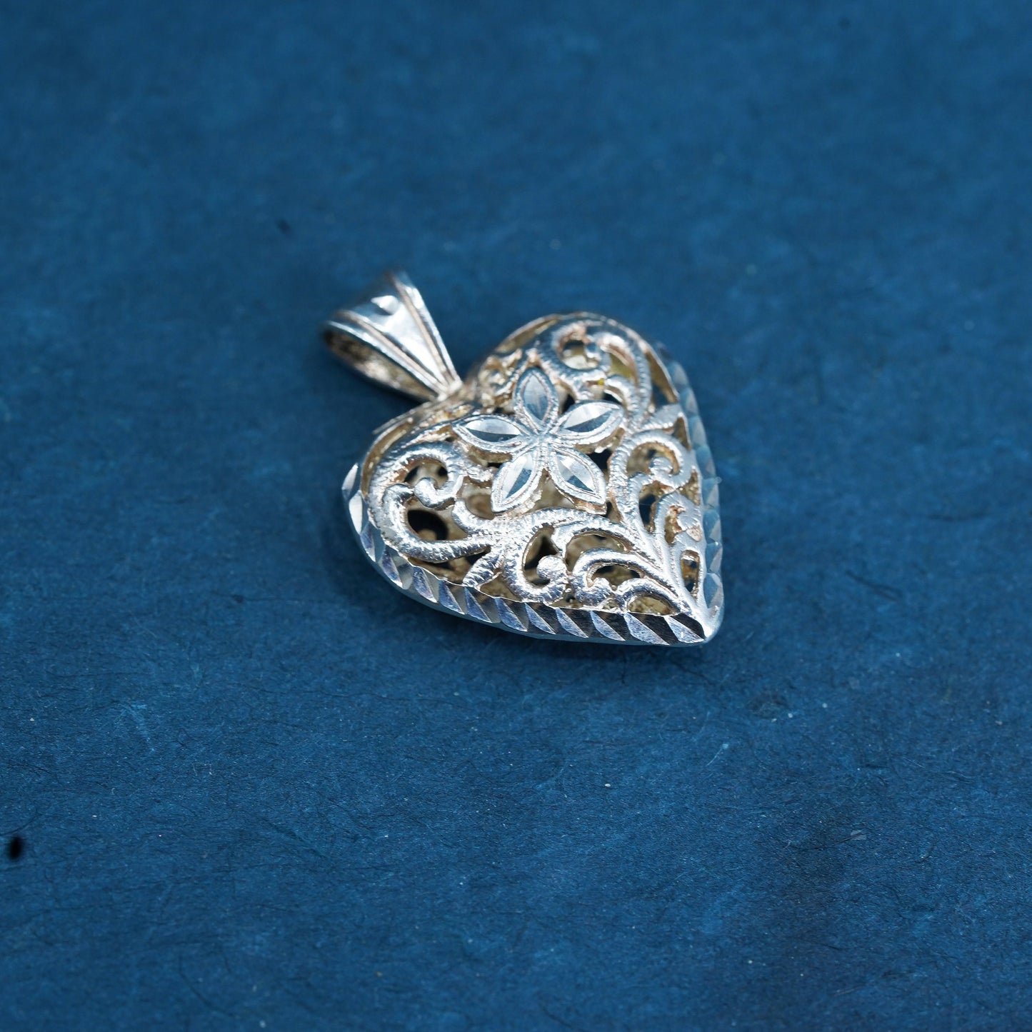 Vintage Sterling silver handmade pendant, 925 filigree heart