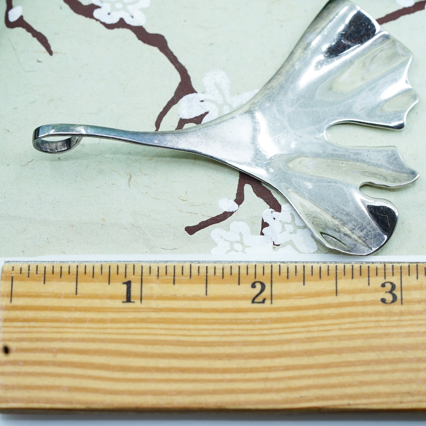 Robert Lee Morris Studio handmade pendant, Large Sterling 925 silver Ginko Leaf