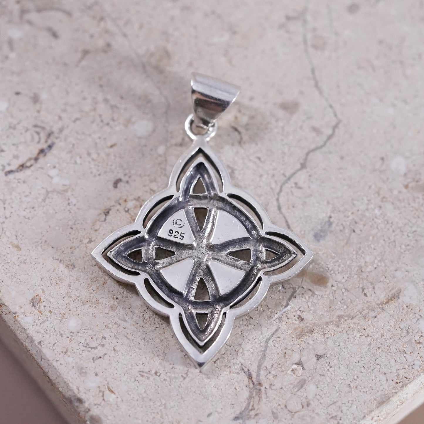 Irish Sterling silver handmade pendant, 925 Celtic knot diamond shaped charm