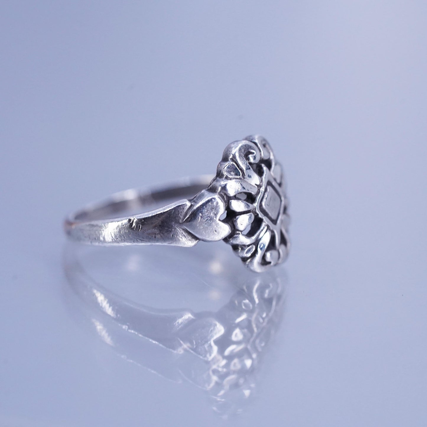 Size 5, vintage Sterling 925 silver handmade filigree ring