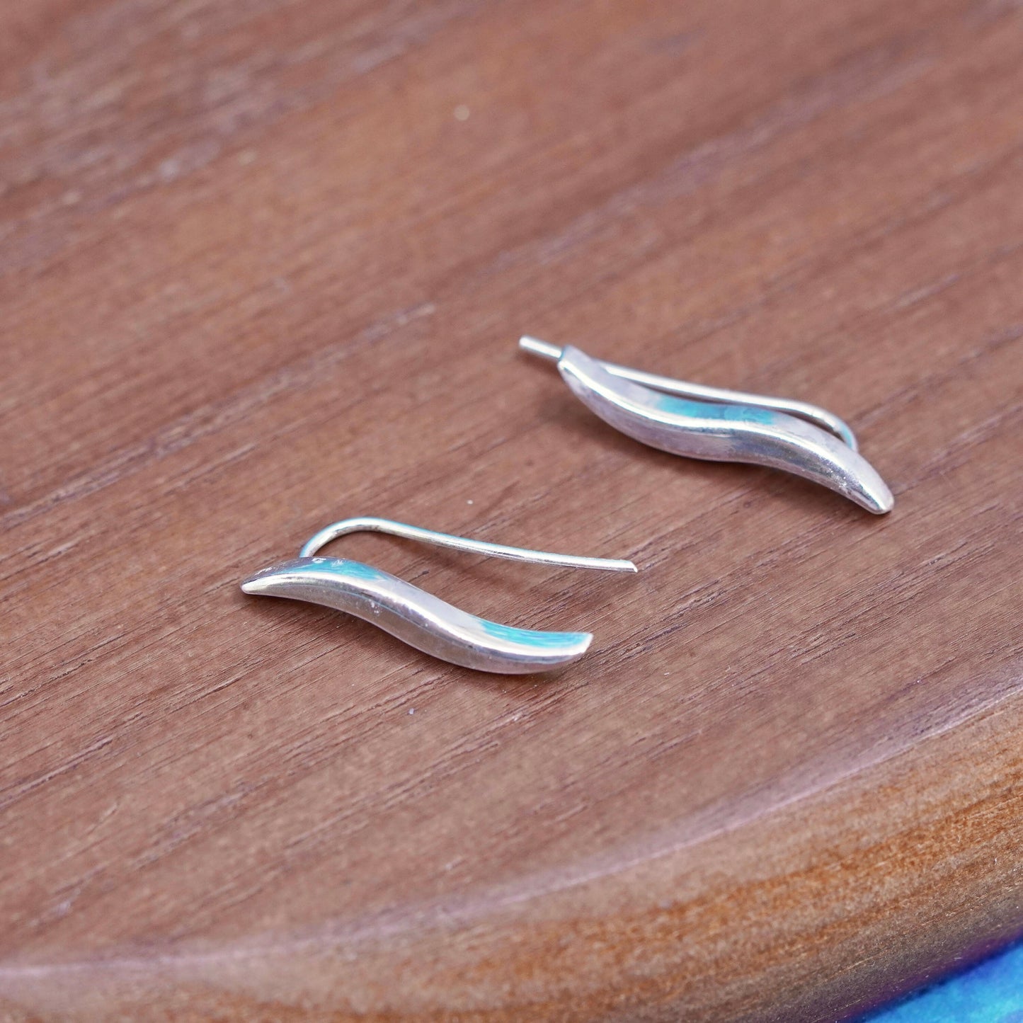 Vtg MWS modern Sterling 925 silver handmade earrings wavy dangles