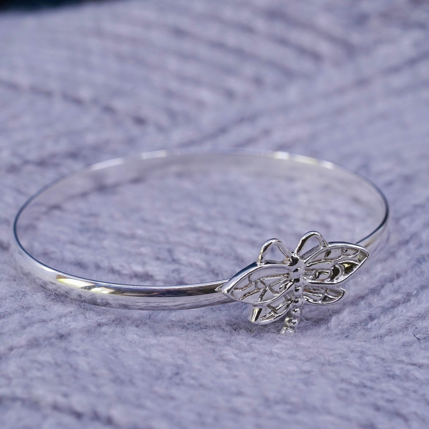 7", vintage Sterling silver handmade bracelet, 925 hinged dragonfly bangle