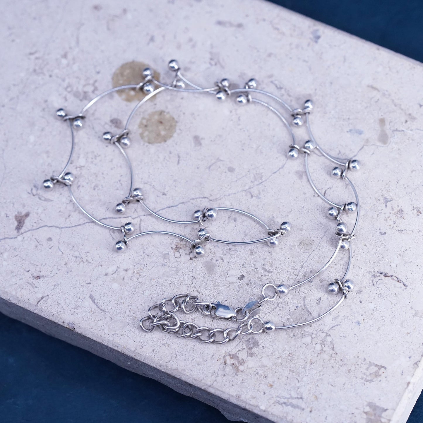 16+2", vintage Sterling silver handmade necklace, 925 dna bone bead chain