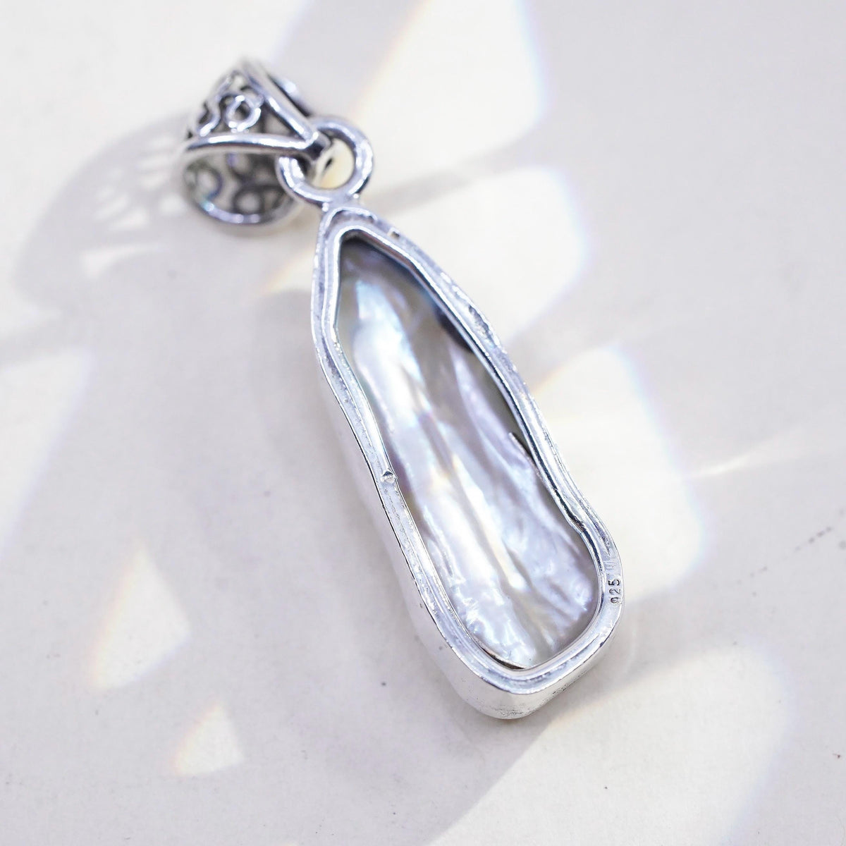 Vintage handmade sterling 925 silver pendant with baroque long pearl