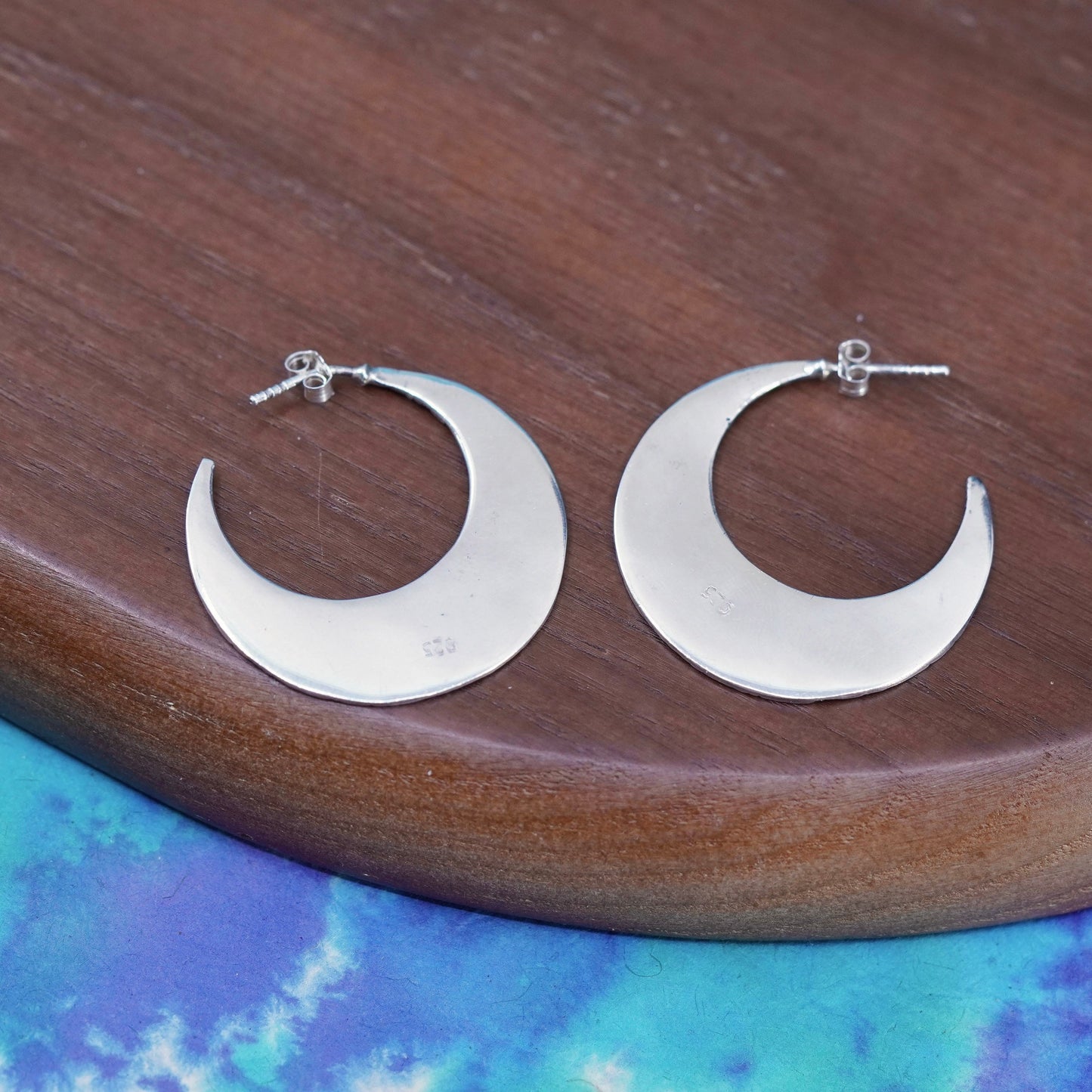 1.25”, vintage Sterling silver handmade earrings, textured 925 huggie studs