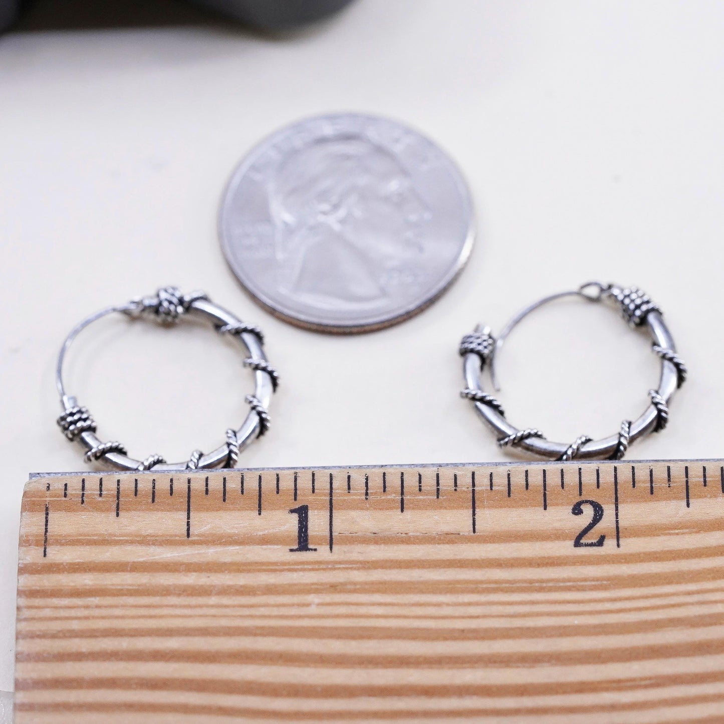 0.75", Vintage sterling silver handmade earrings, 925 hoops with twisted wires