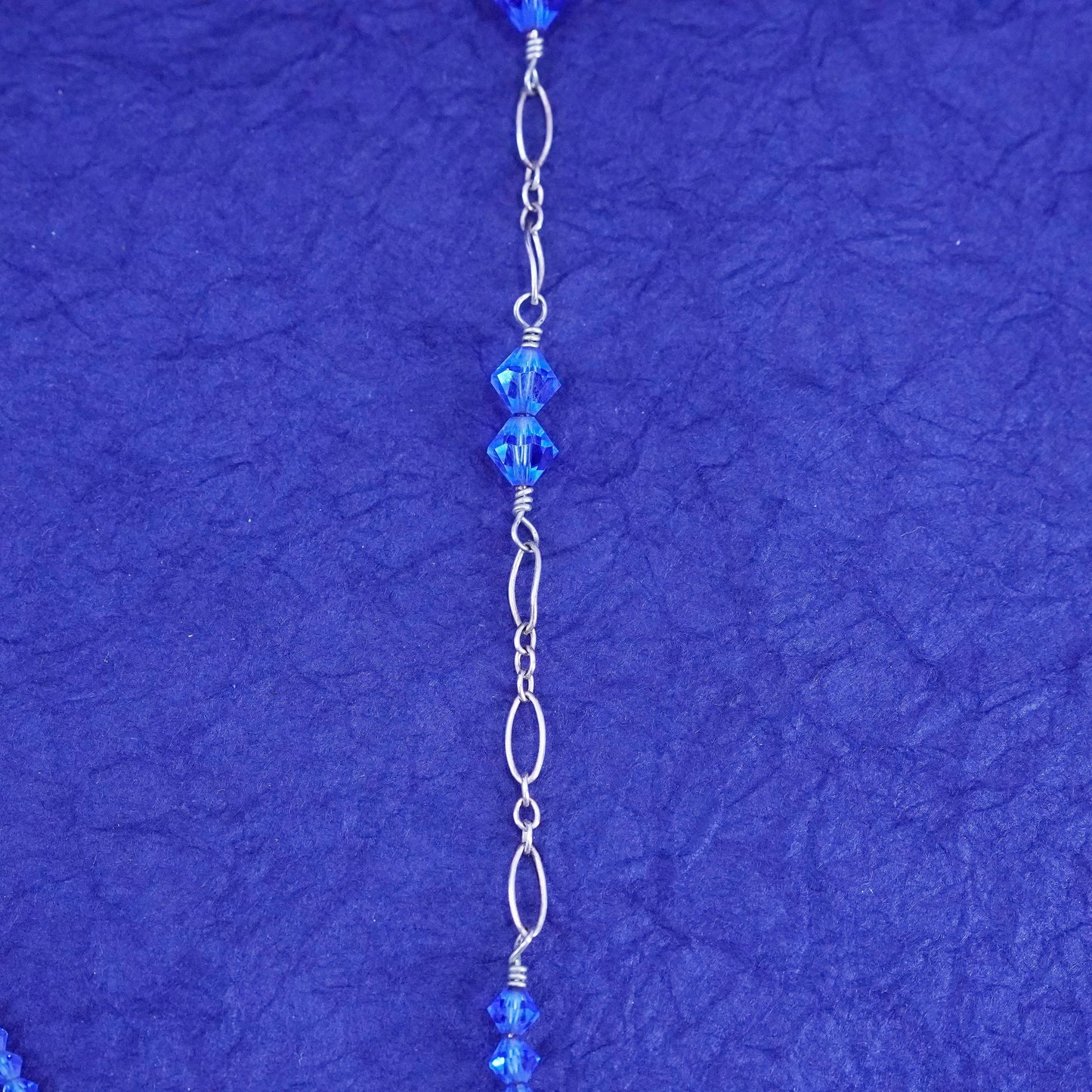15”, vintage Sterling silver handmade necklace, 925 elongated chain w/ blue Cz