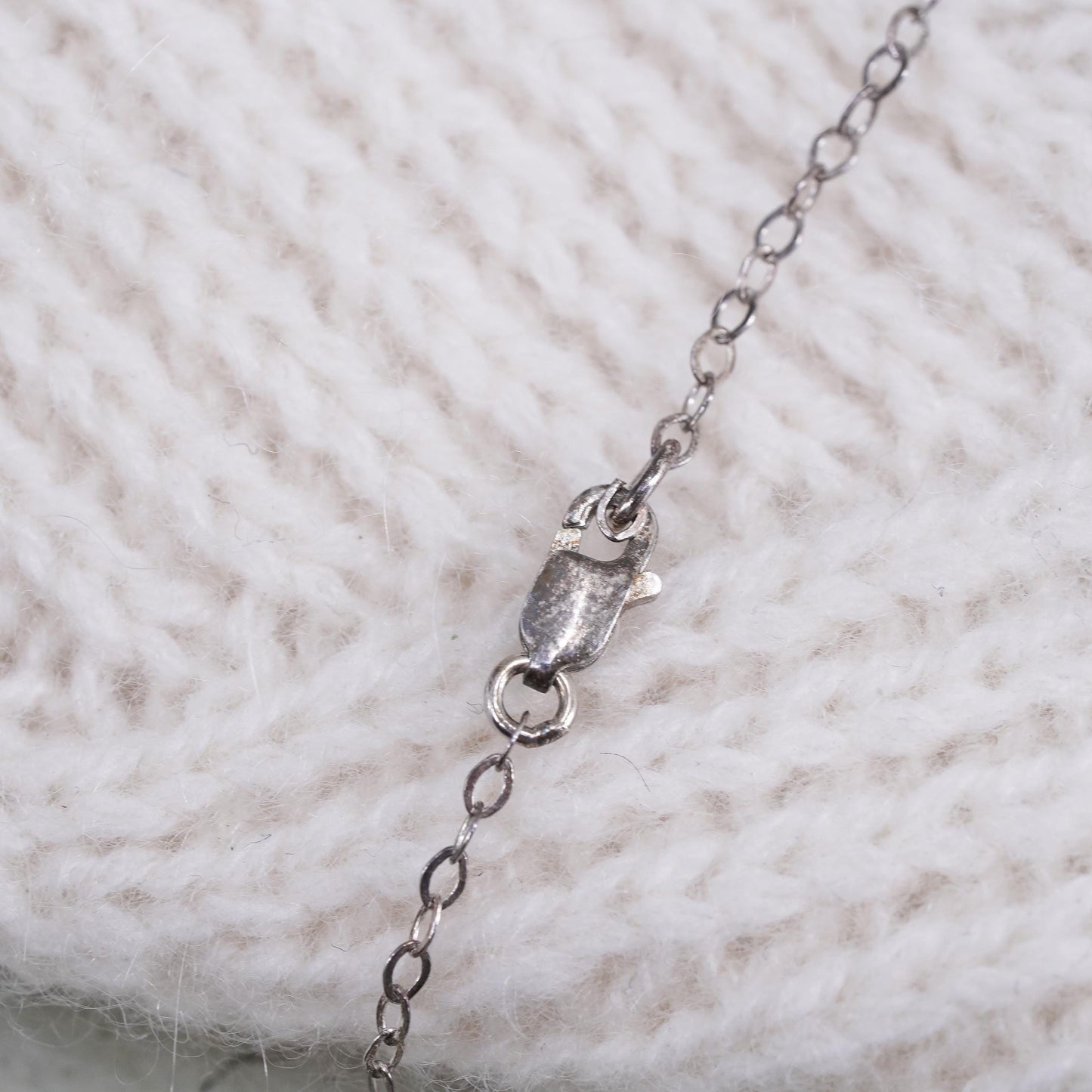 16", 1mm, sterling silver flatten chain necklace entwined circle pendant cz