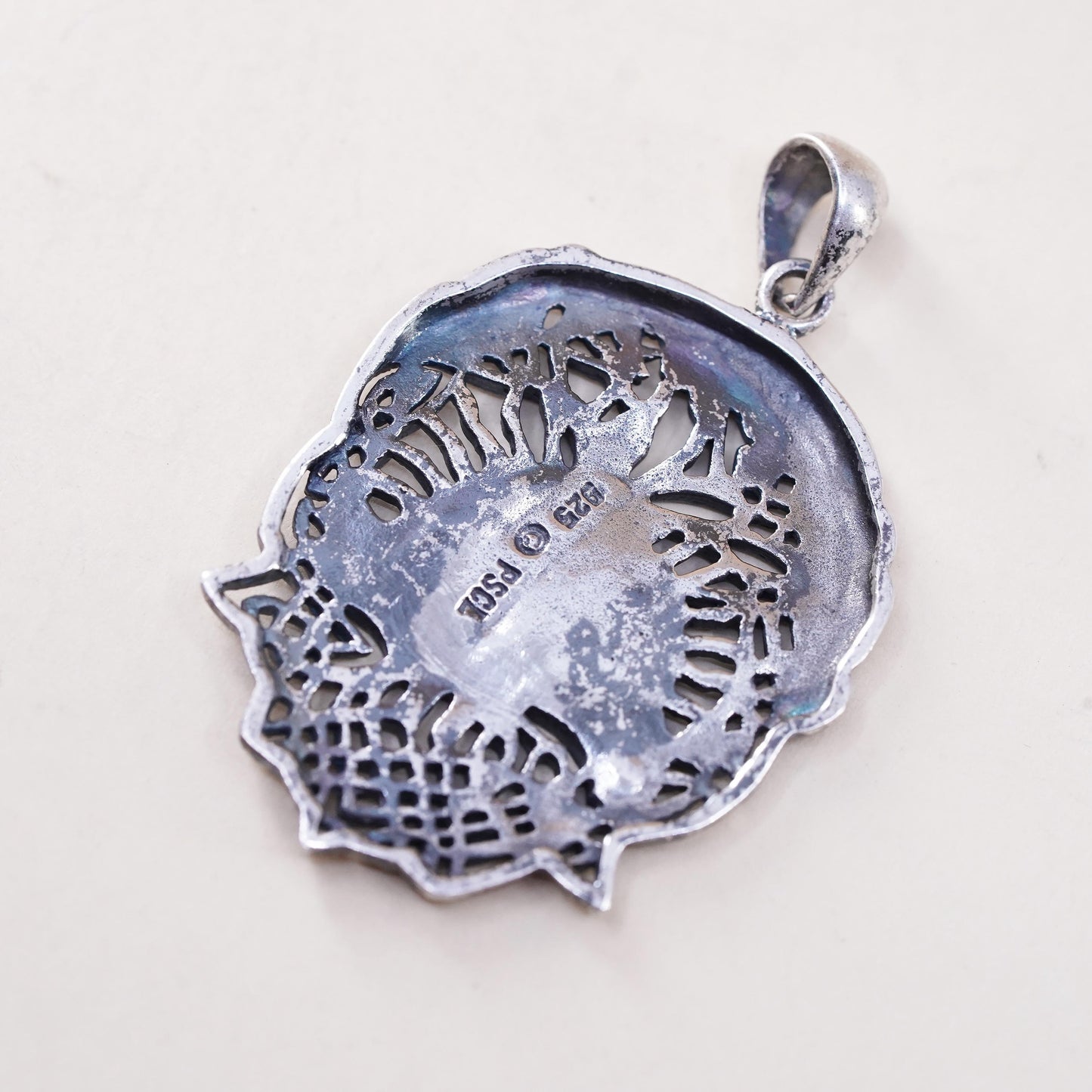 Vintage sterling silver handmade pendant, 925 filigree family tree charm