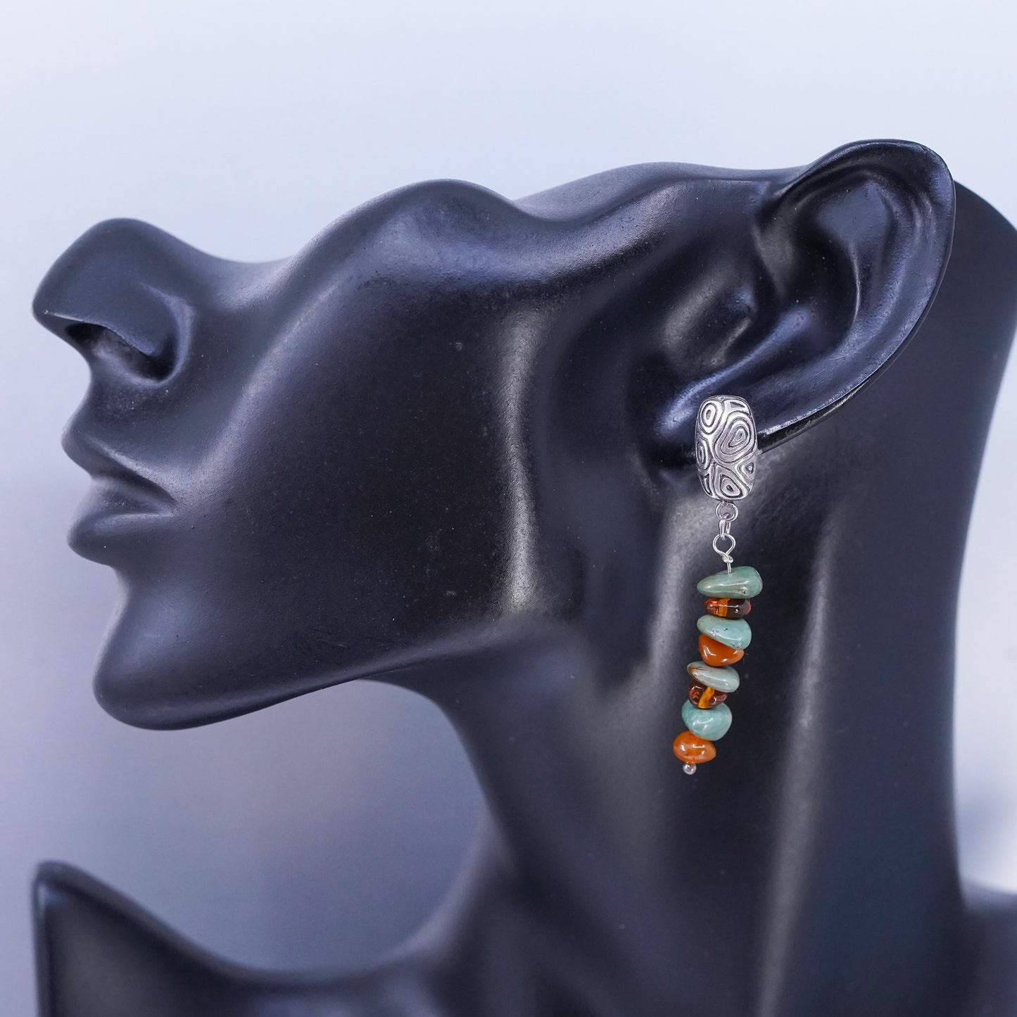Indonesia handmade Sterling Silver handmade earrings, Turquoise Amber beads
