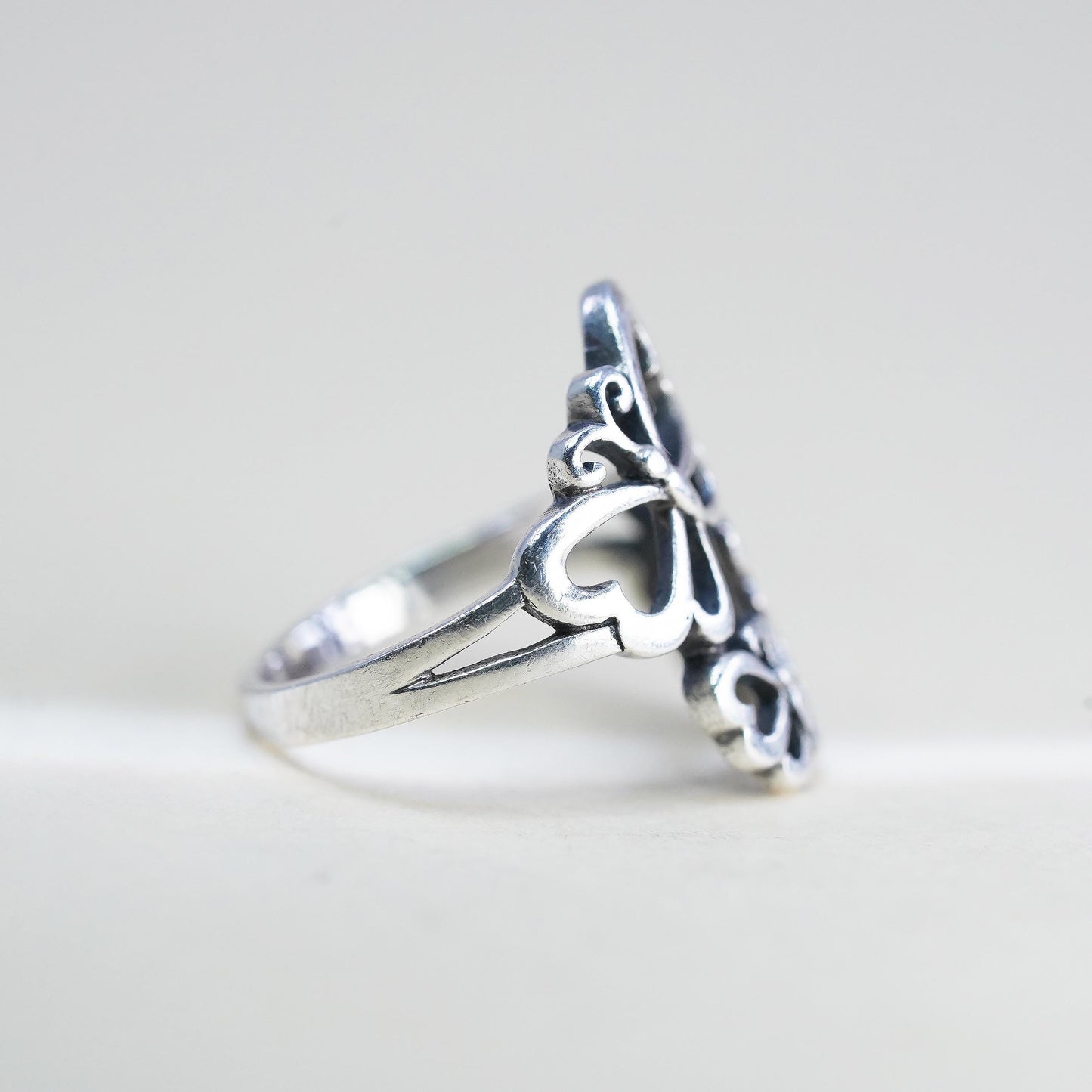 Size 5, vintage Sterling silver handmade ring, 925 filigree butterfly band