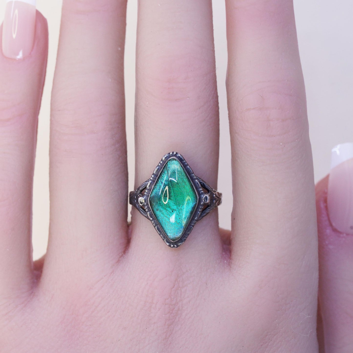 Size adjustable, England oxidized 925 sterling silver wrap ring butterfly wing