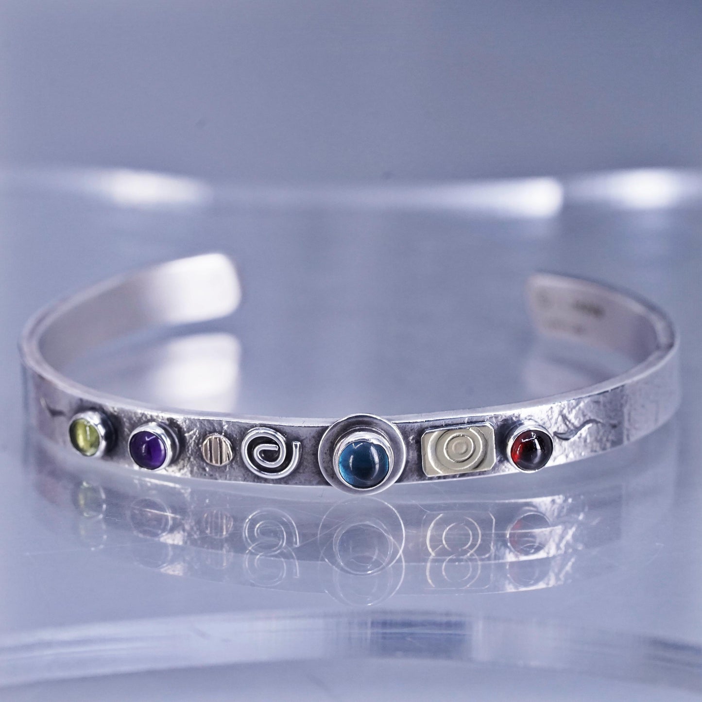 6.5”, Lucinda Moran Sterling Sterling 925 Gold Protect Gemstone Cuff Bracelet