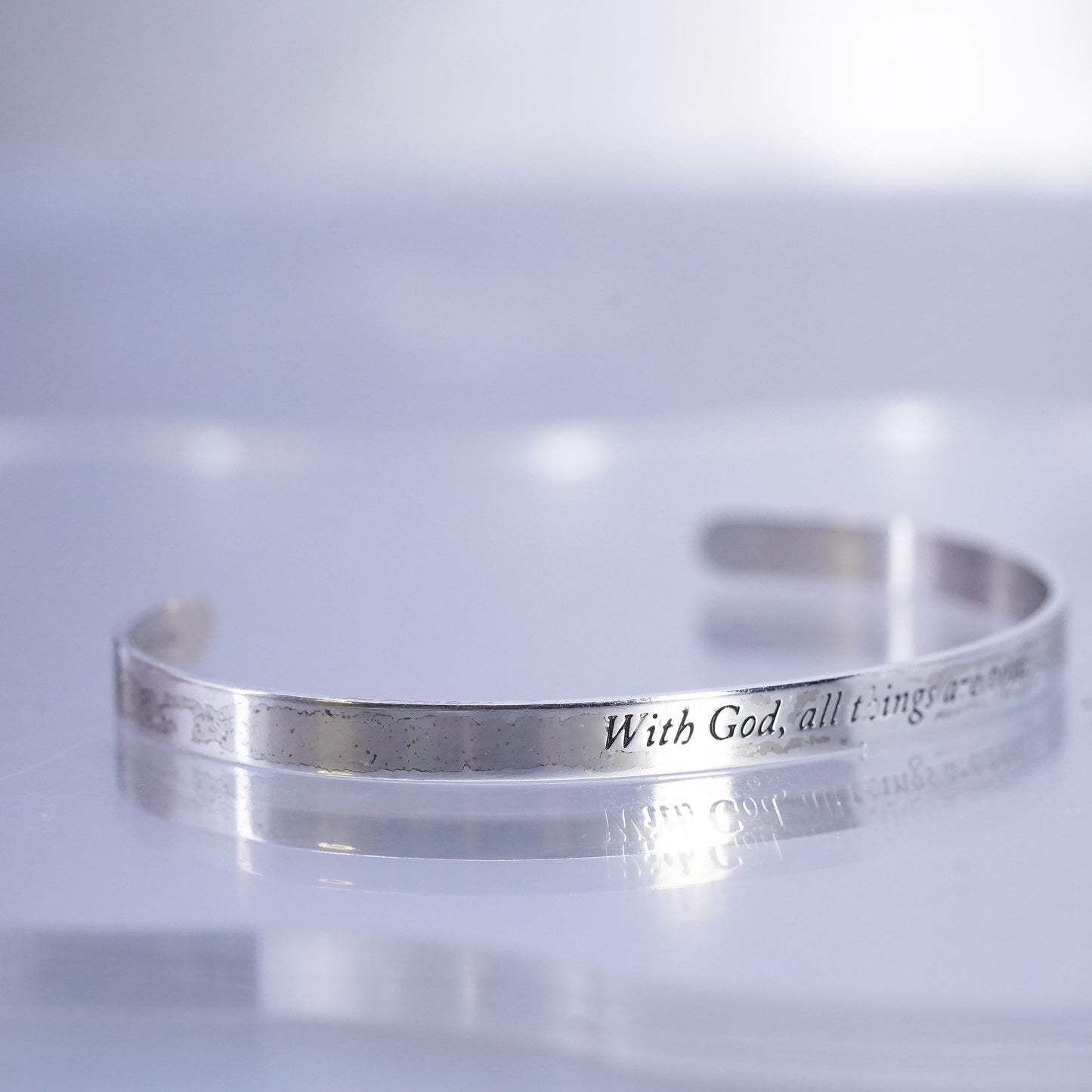 6.5", Sterling 925 silver bracelet, quote cuff god, all things are possible