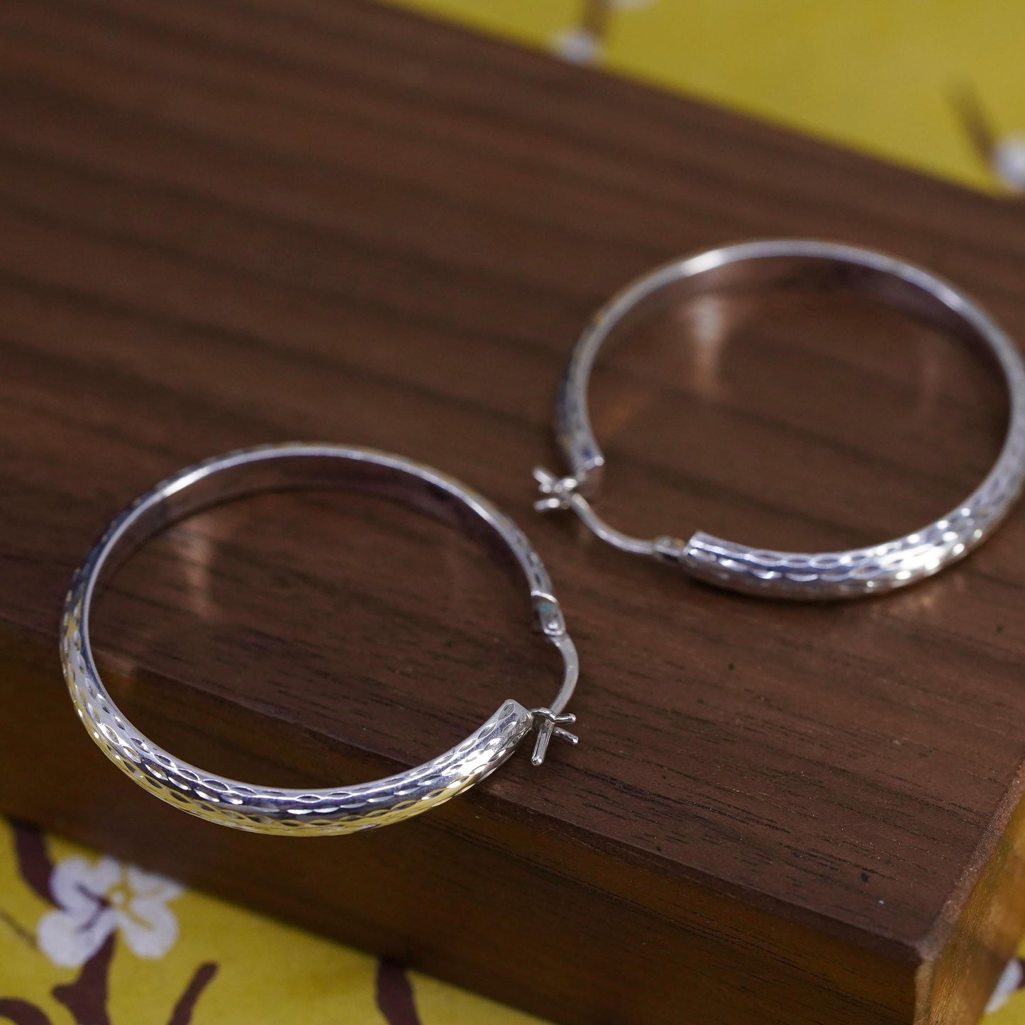 1.25", Vintage Sterling silver handmade earrings, textured 925 huggie hoops