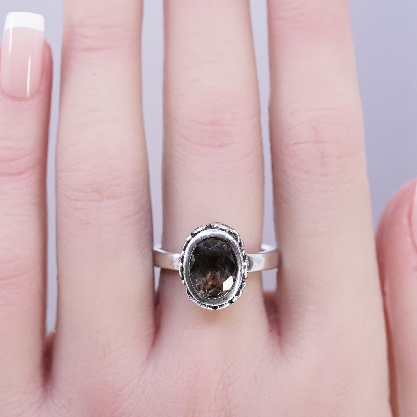 Size 9.25, Silpada Sterling 925 silver Oval Smoky Quartz Scroll Ring,, R1384