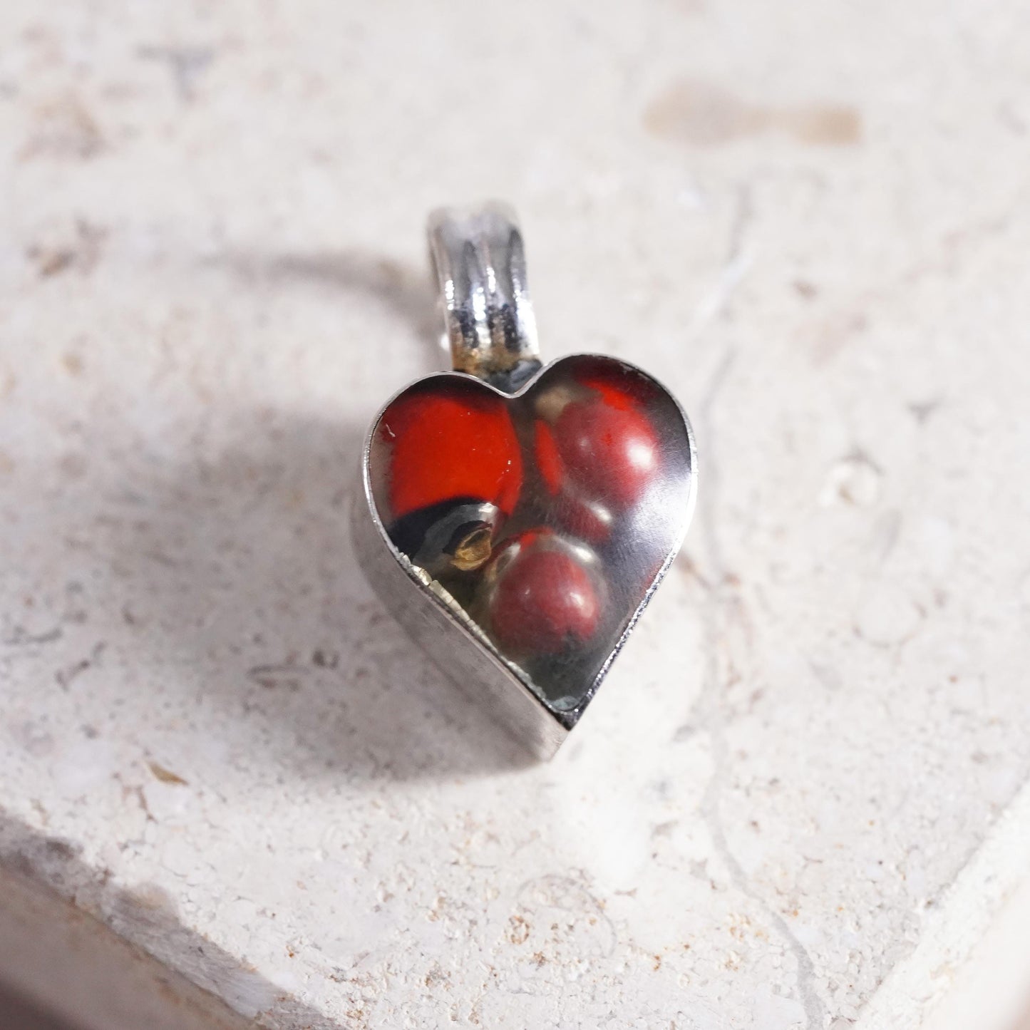 Vintage Sterling silver 950 handmade pendant with red bean