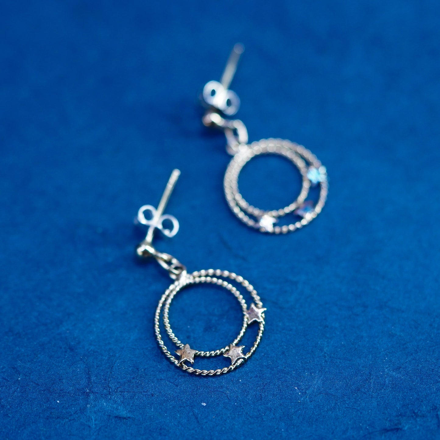 Vermeil gold over sterling silver earrings, 925 circle dangles with star