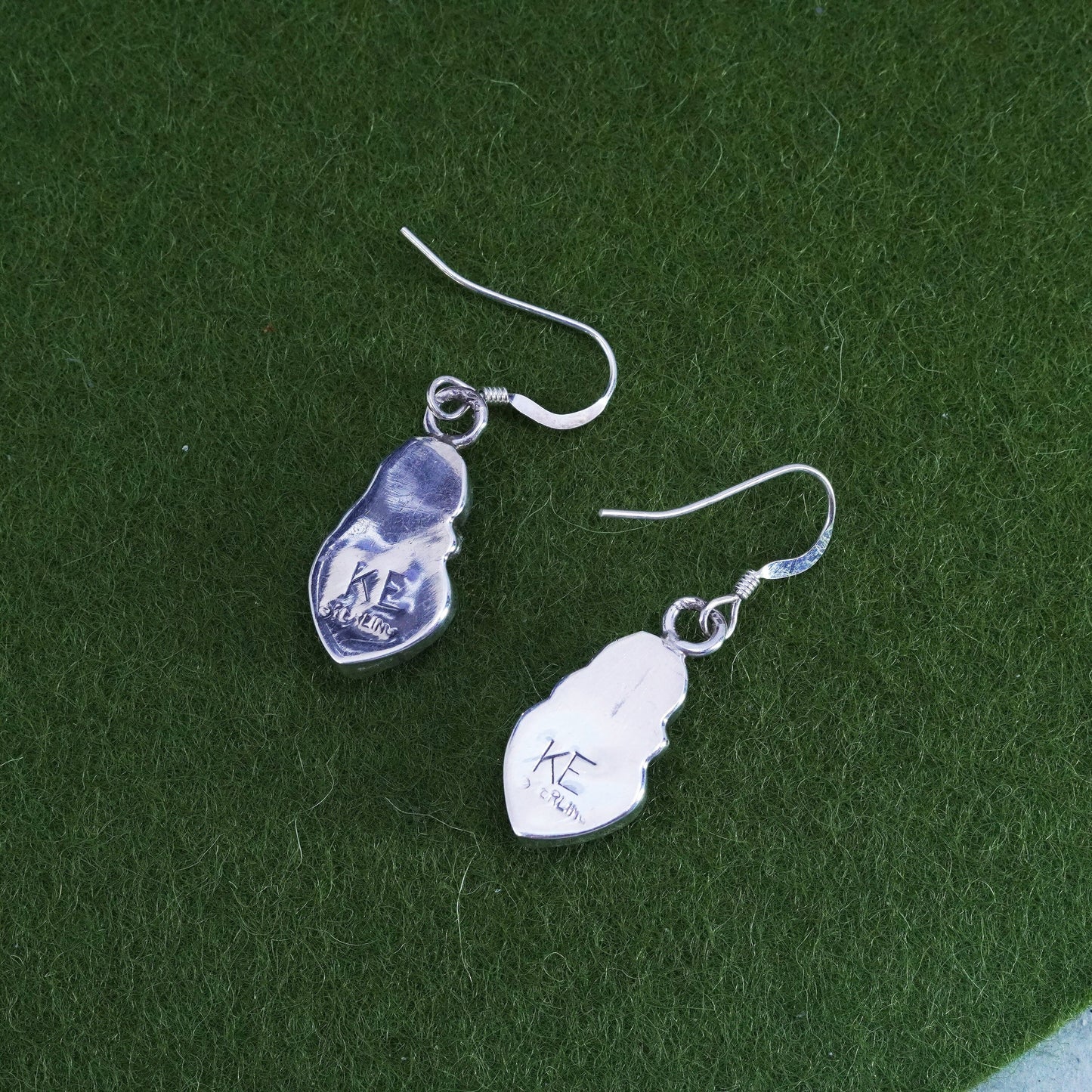 Native American KE sterling silver 925 handmade earrings with heart sodalite