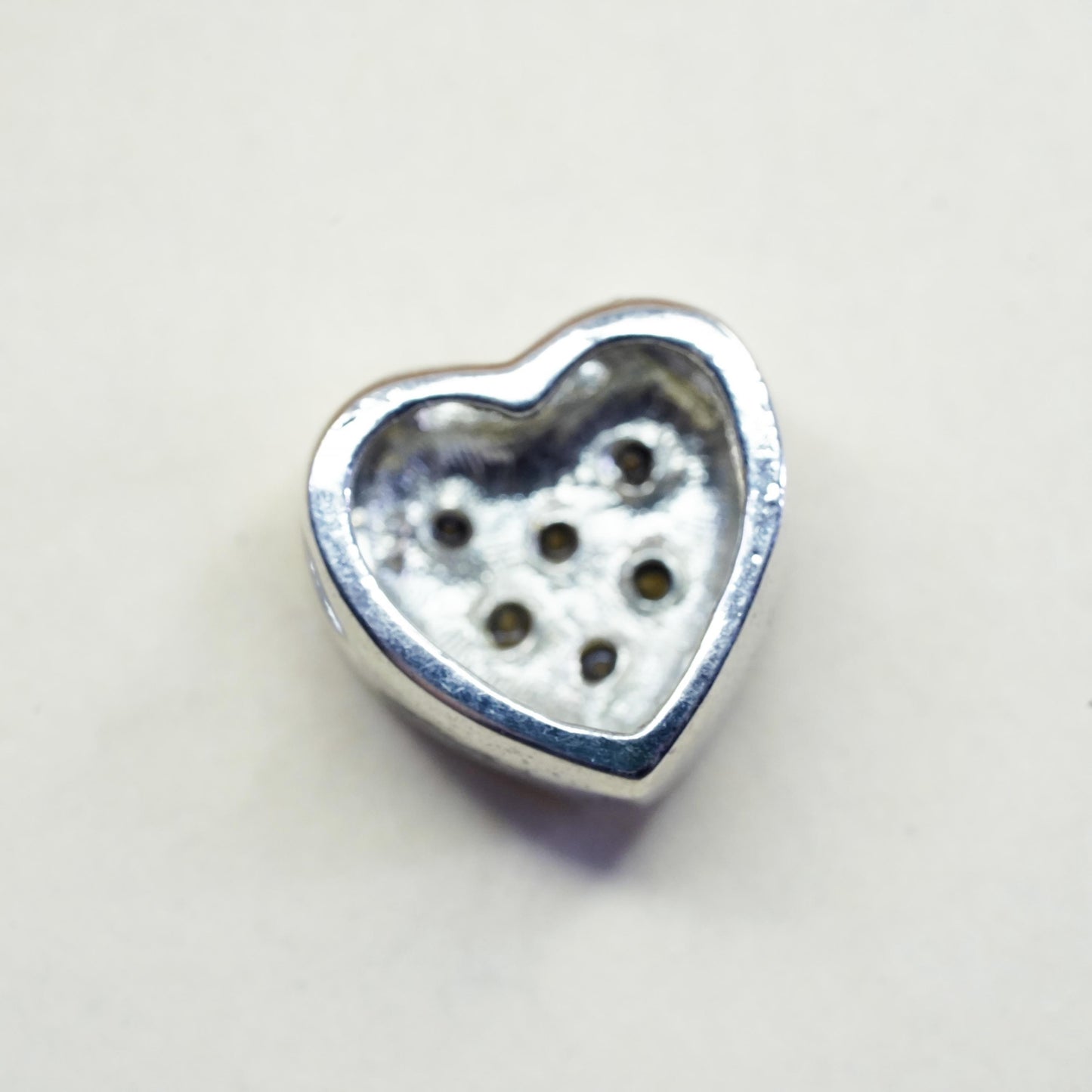 Vintage sterling silver pendant, heart charm with clear Cz